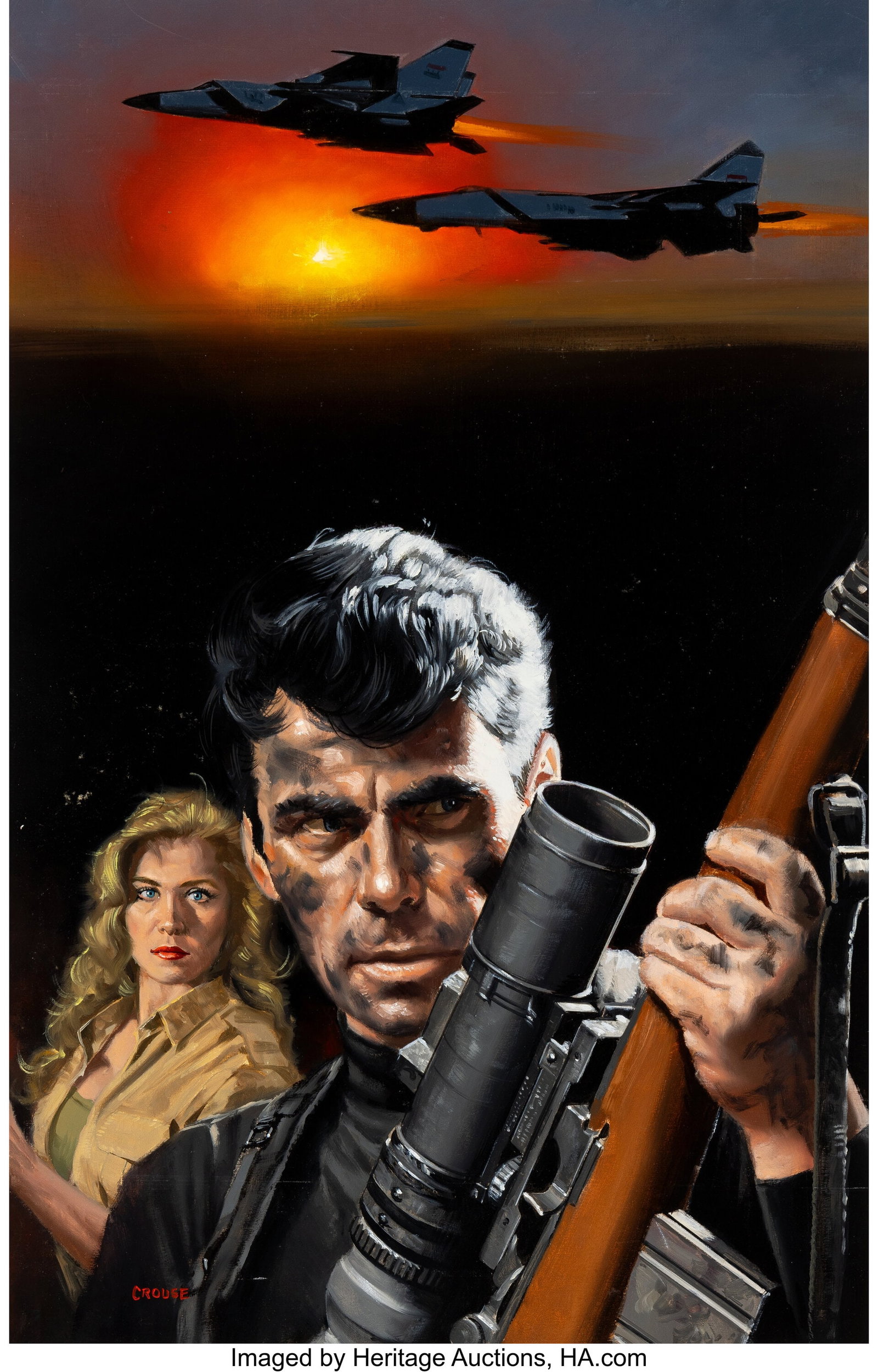 Daniel Crouse (American, 1938-1992) Mark Bolan: : Daniel Crouse (American, 1938-1992) Mark Bolan: Storm Warning paperback cover, 1992 Oil on board 25 x 16 inches (63.5 x 40.6 cm) Signed lower left&c