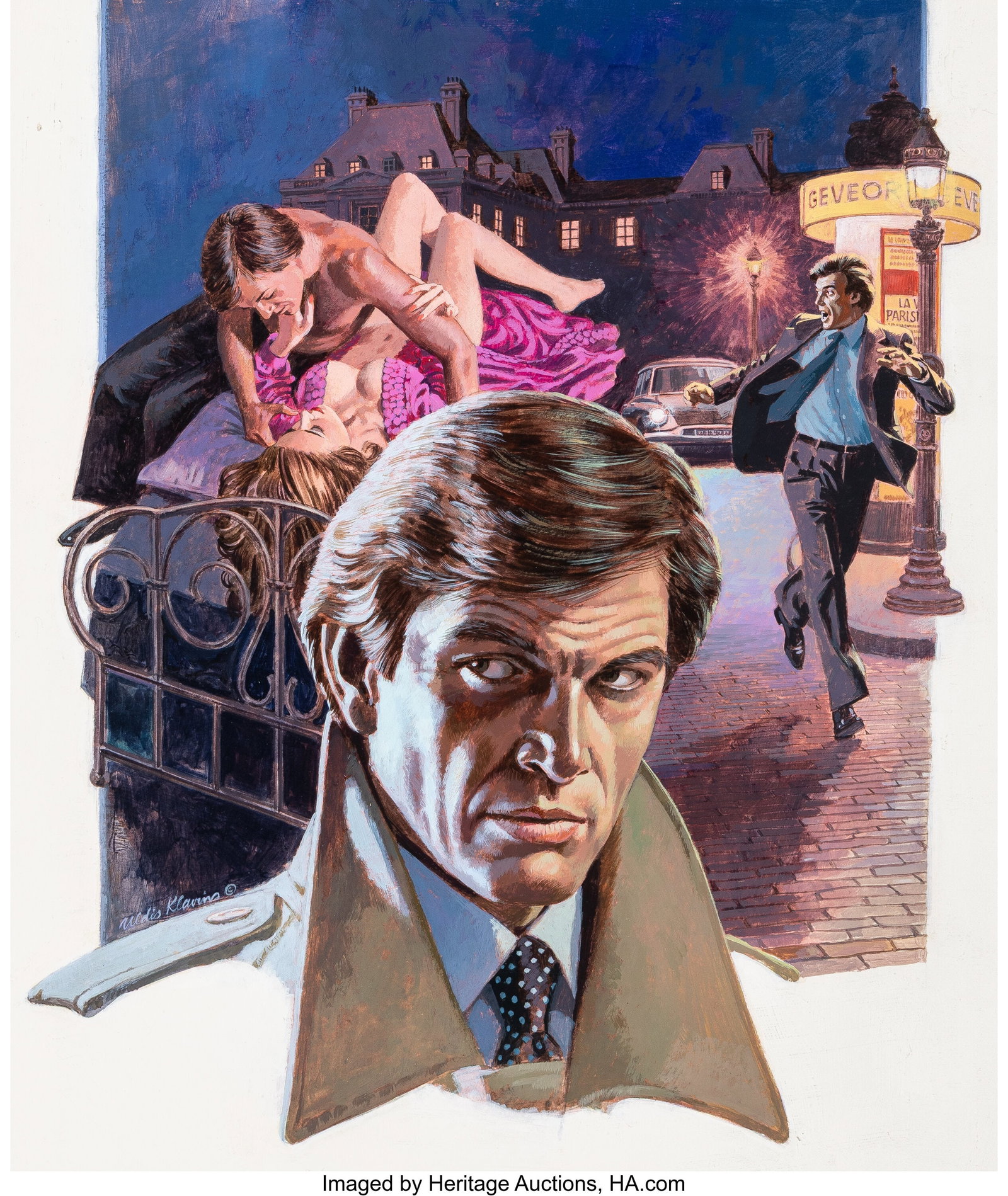 Uldis Klavins (American, 1932-1984) Undercover p: Uldis Klavins (American, 1932-1984) Undercover paperback cover, 1988 Gouache on board 20 x 16 inches (50.8 x 40.6 cm) (image) Signed lower left&