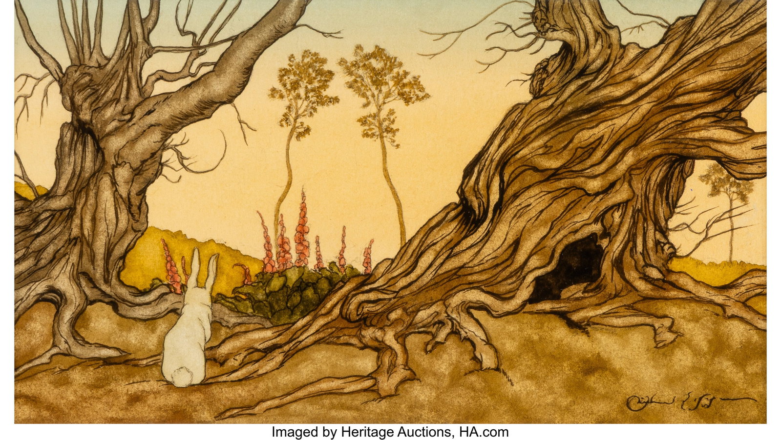 Michael Hague (American, b. 1948) Alice in Wonde: Michael Hague (American, b. 1948) Alice in Wonderland book interior, 1985 Watercolor and ink on board 4 x 7-1/4 inches (10.2 x 18.4 cm) (i