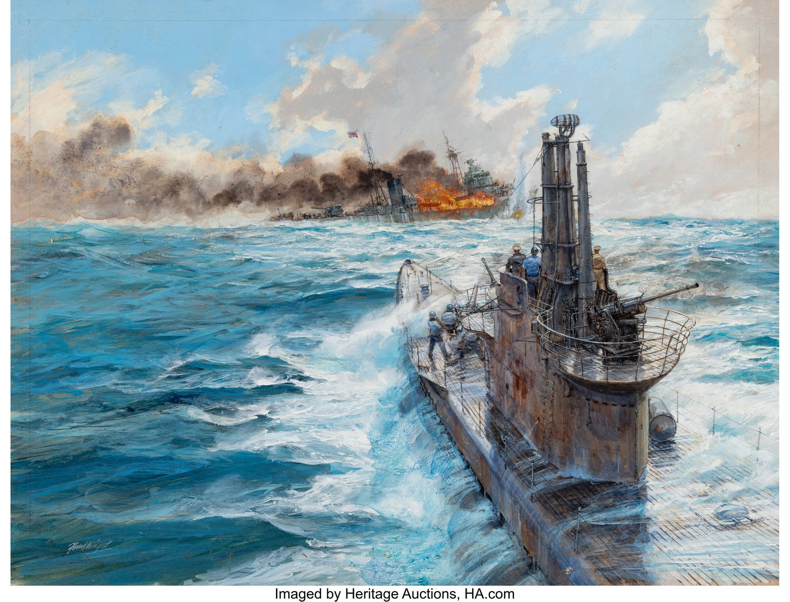 Paul Wright (British, b. 1947) WWII Naval Battle (1 of 3)