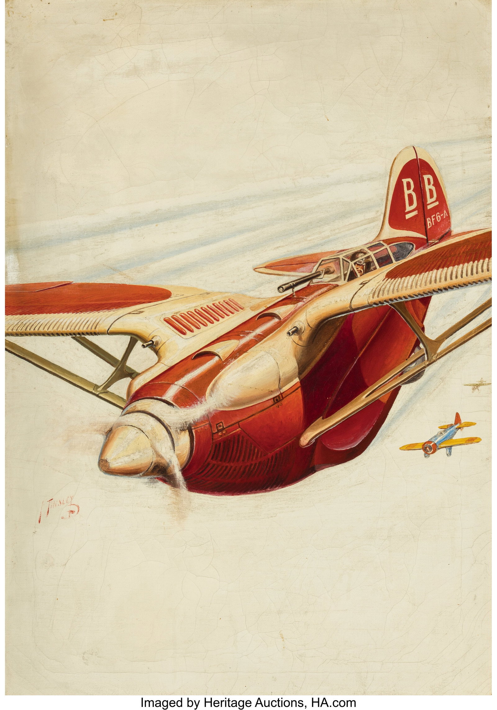 Frank Xavier Theban Tinsley (American, 1899-1965: Frank Xavier Theban Tinsley (American, 1899-1965) The Flaming Circle, Bill Barnes Air Adventurer pulp magazine cover, November 1935 Oil on canvas 30 x 21 inches (76&pe