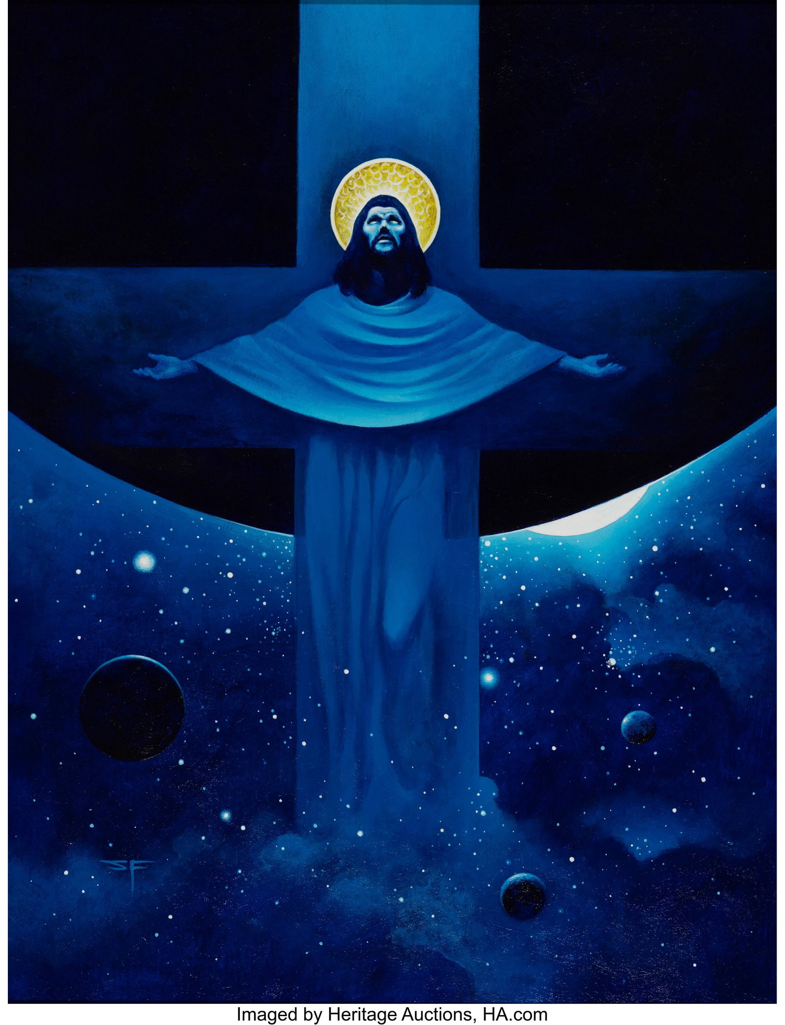 Stephen Fabian (American, 1930-2025) The Man, 19: Stephen Fabian (American, 1930-2025) The Man, 1983 Acrylic on board 18 x 14 inches (45.7 x 35.6 cm) Initialed lower left: SF Signed, dated&com