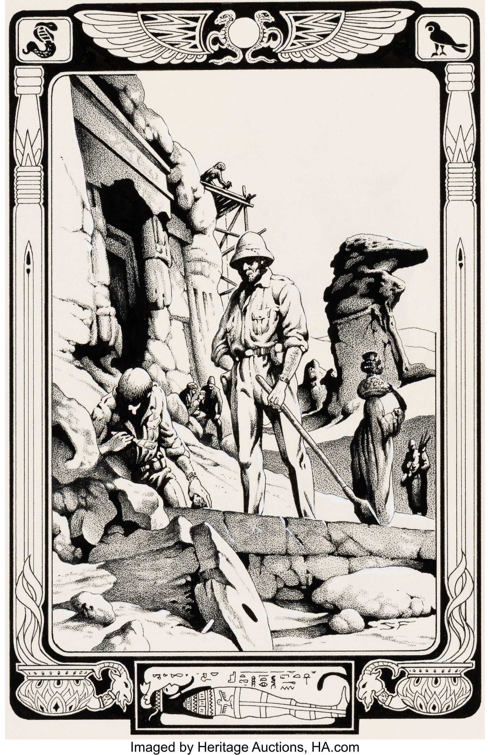 Stephen Fabian (American, 1930-2025) The Third G: Stephen Fabian (American, 1930-2025) The Third Grave book interior, 1981 Ink on paper 14 x 11 inches (35.6 x 27.9 cm) (sheet) Initialed lower ri