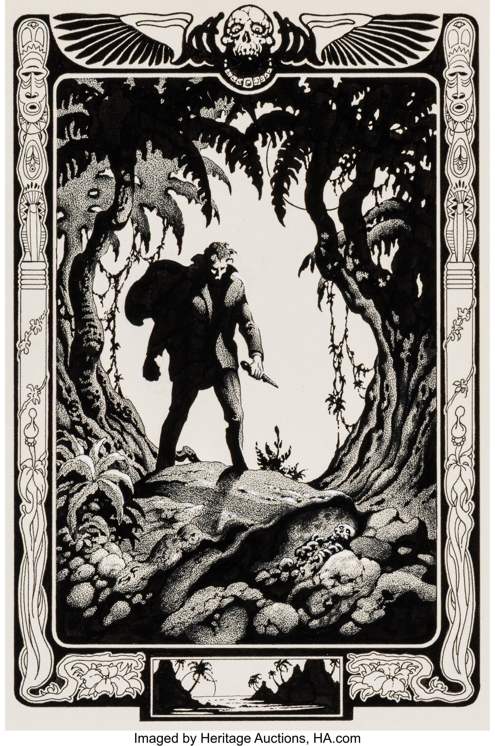 Stephen Fabian (American, 1930-2025) The Third G: Stephen Fabian (American, 1930-2025) The Third Grave book interior, 1981 Ink on paper 14 x 11 inches (35.6 x 27.9 cm) (sheet) Initialed lower le