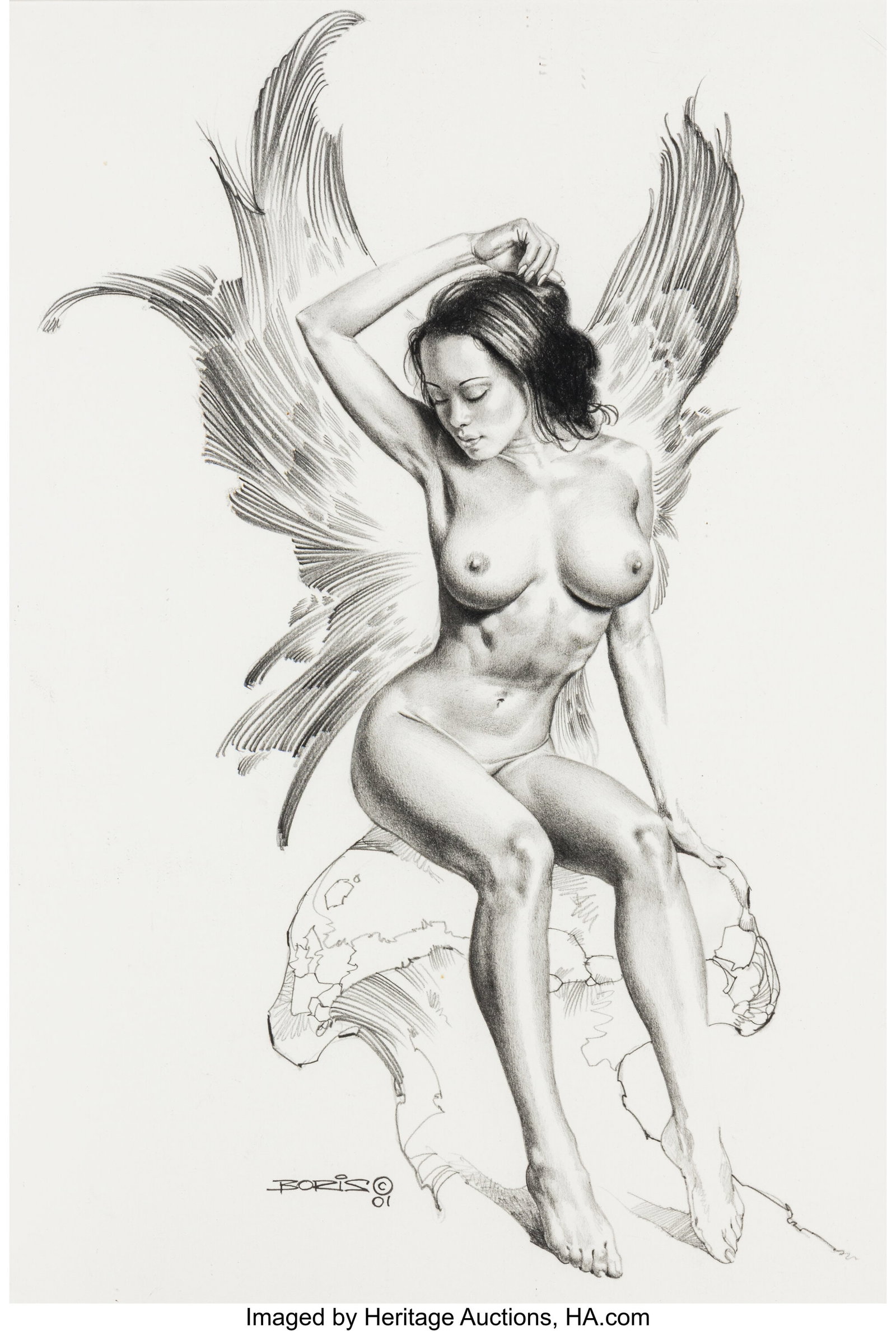Boris Vallejo (American, b. 1941) Angel, 2001 Pe: Boris Vallejo (American, b. 1941) Angel, 2001 Pencil on board 18 x 15 inches (45.7 x 38.1 cm) Signed and dated lower left: Boris © /