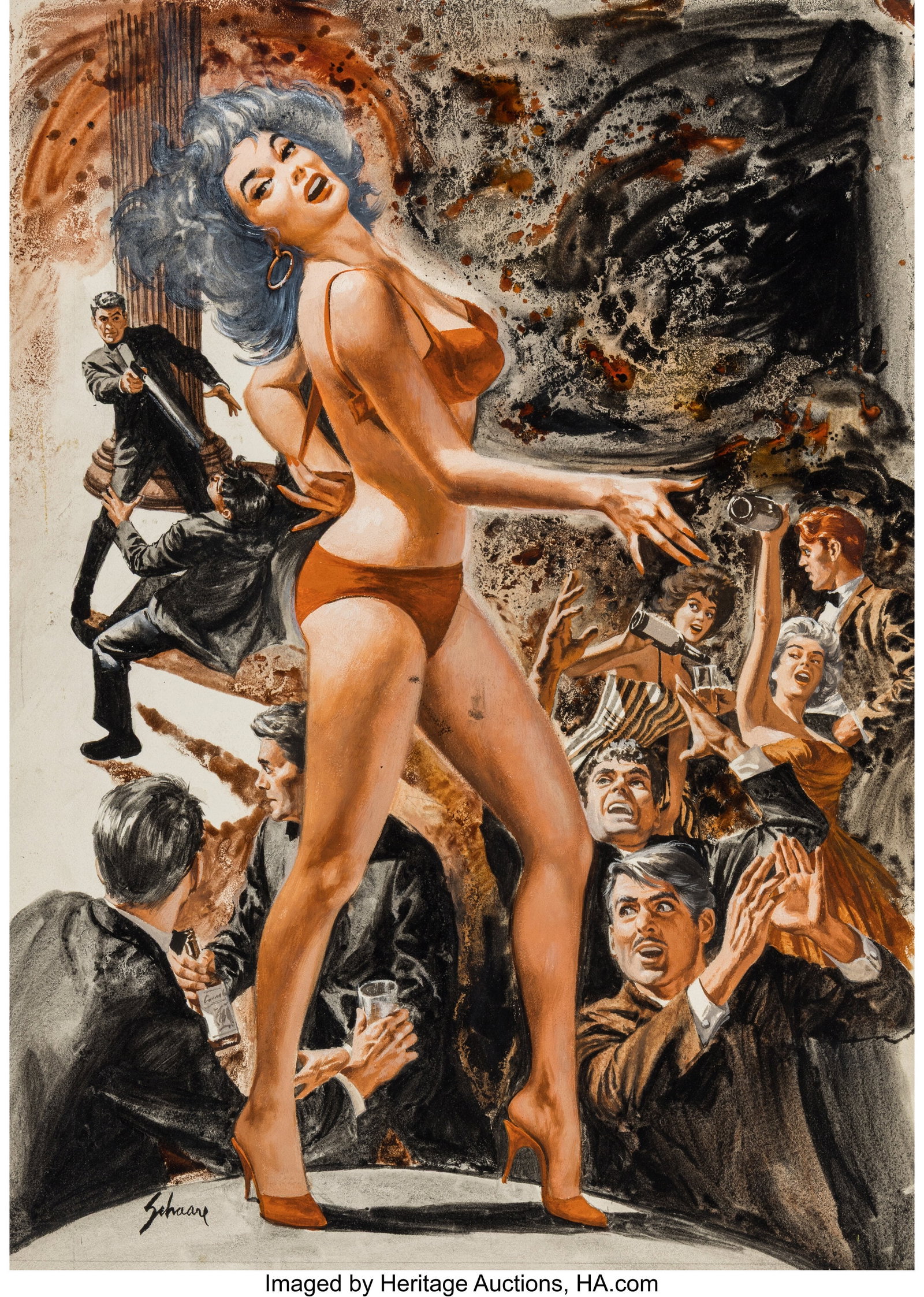 Harry Schaare (American, 1922-2008) Come-On Blon: Harry Schaare (American, 1922-2008) Come-On Blonde, True Action men's magazine interior, June 1965 Watercolor and gouache on board 21 x 15 inches (53.3 x 38&per