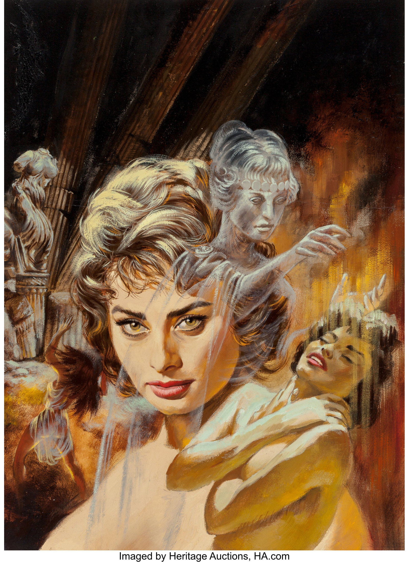 Tom Beecham (American, 1926-2000) Sophia Loren, : Tom Beecham (American, 1926-2000) Sophia Loren, True Strange magazine cover, February 1958 Mixed media on board 16-1/2 x 12-1/4 inches (41.9 x 31&period