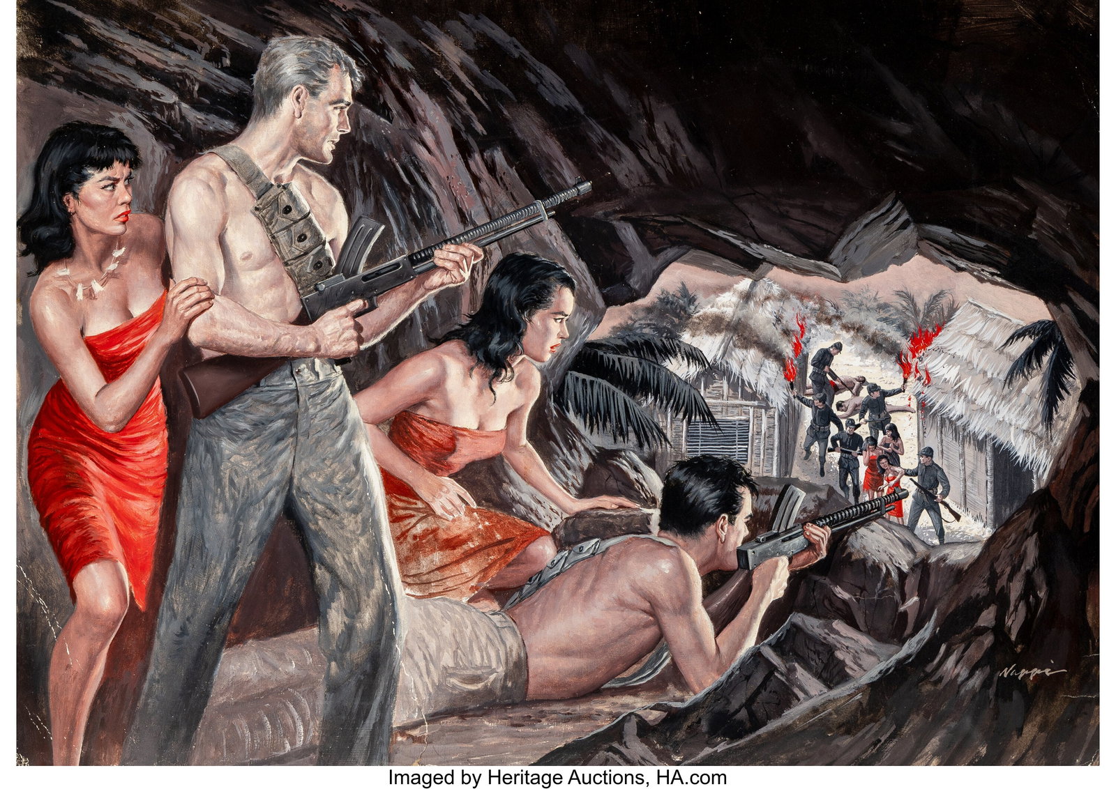 Rudy Nappi (American, 1923-2015) Men's magazine : Rudy Nappi (American, 1923-2015) Men's magazine interior, circa 1965 Gouache and tempera on board 16-3/4 x 22-3/4 inches (42.5 x 57.8 cm) Signed l
