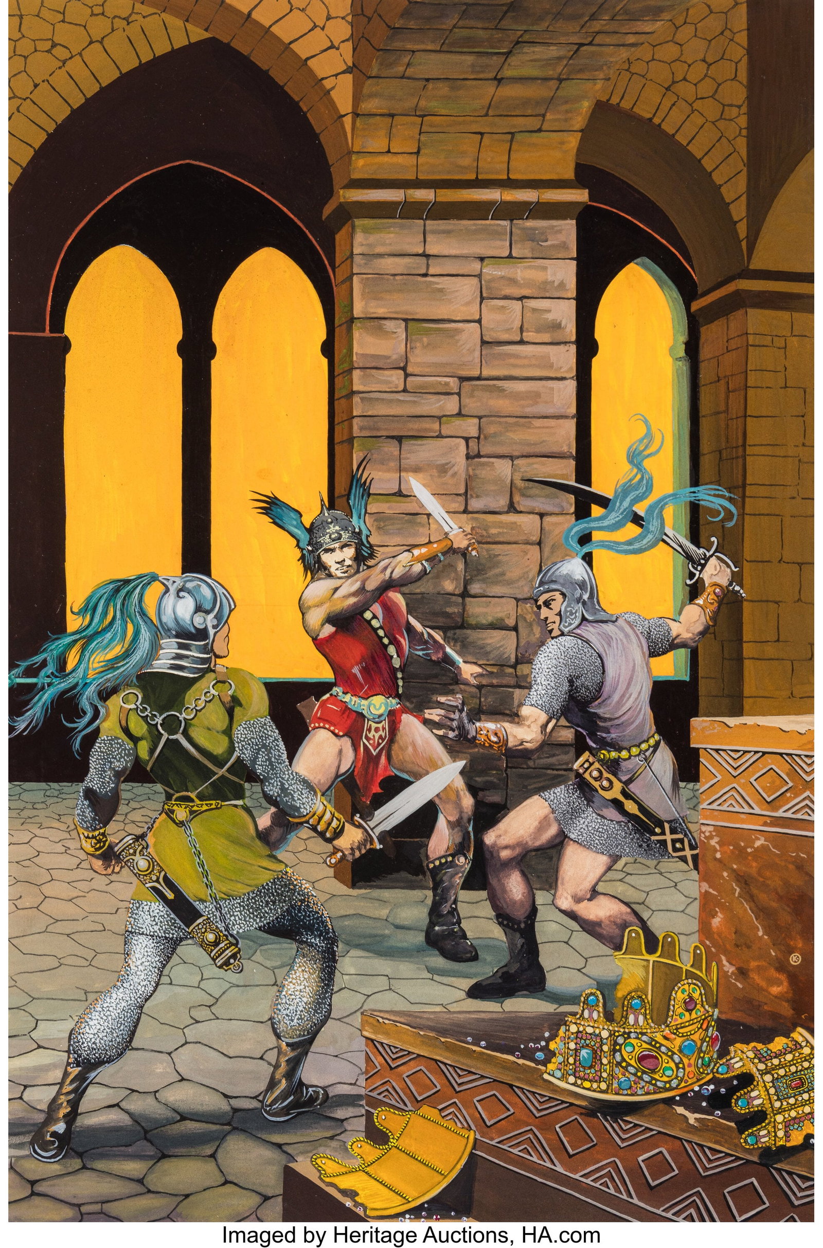 German Artist (20th Century) Die Geteilte Herzog: German Artist (20th Century) Die Geteilte Herzogskrone, Ritter Roland comic cover, 1982 Gouache on board 22 x 15-1/2 inches (55.9 x 39.4 cm) Initialed