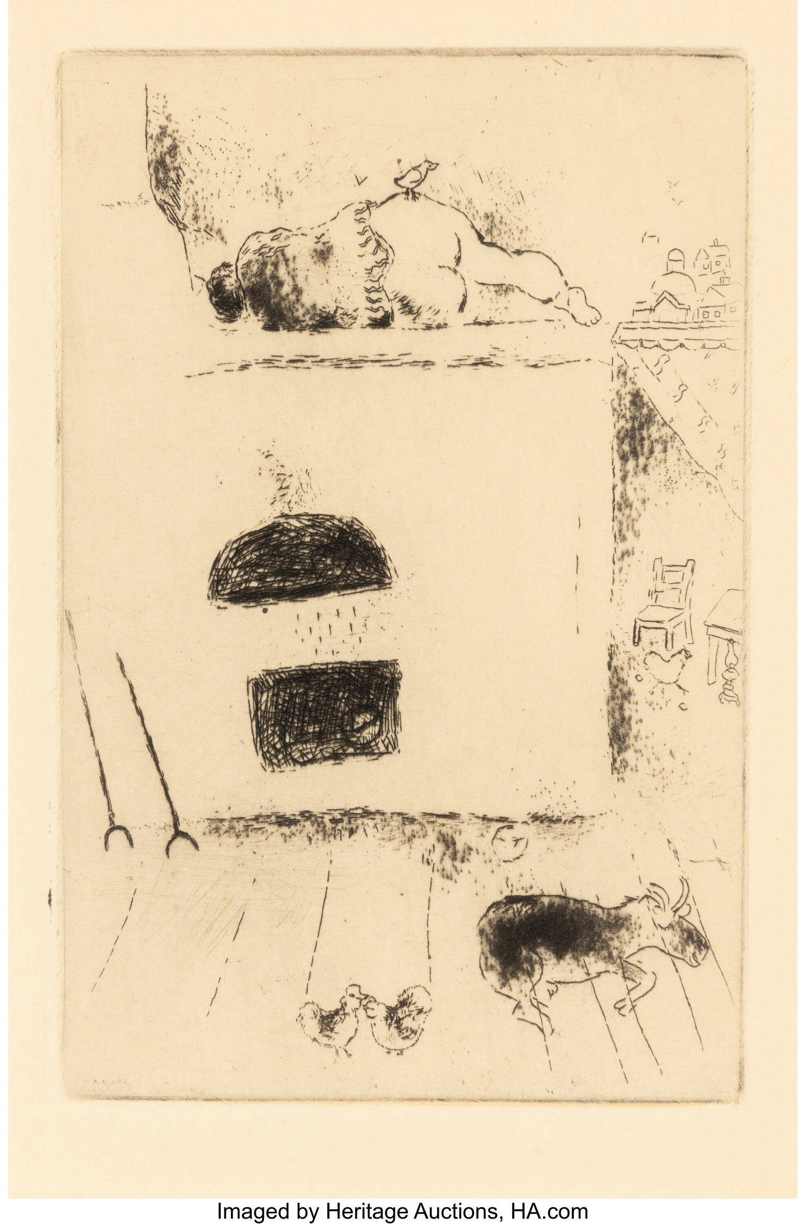 Marc Chagall (French/Russian, 1887-1985) La Pare: Marc Chagall (French/Russian, 1887-1985) La Paresse II from Les sept péchés capitaux, 1925, published 1926 Etching, aquatint, and drypoint on 