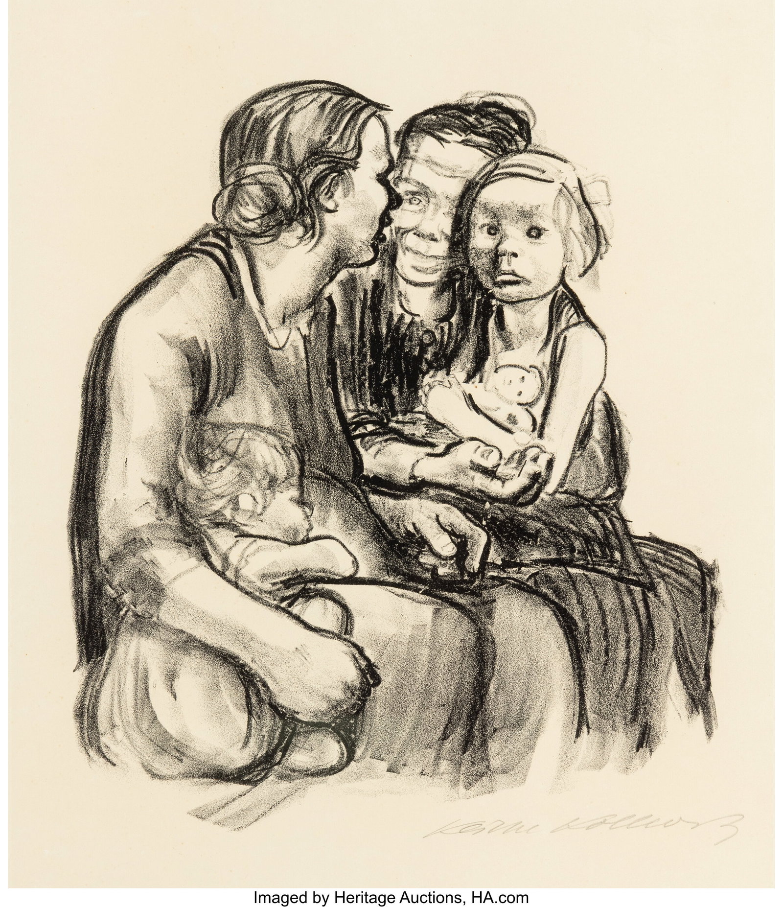 Käthe Kollwitz (German, 1867-1945) Zwei schwatz: Käthe Kollwitz (German, 1867-1945) Zwei schwatzende Frauen mit zwei Kindern, 1930 Lithograph on wove paper 17-1/4 x 13-5/8 inches (43.8 x 34.6 cm&