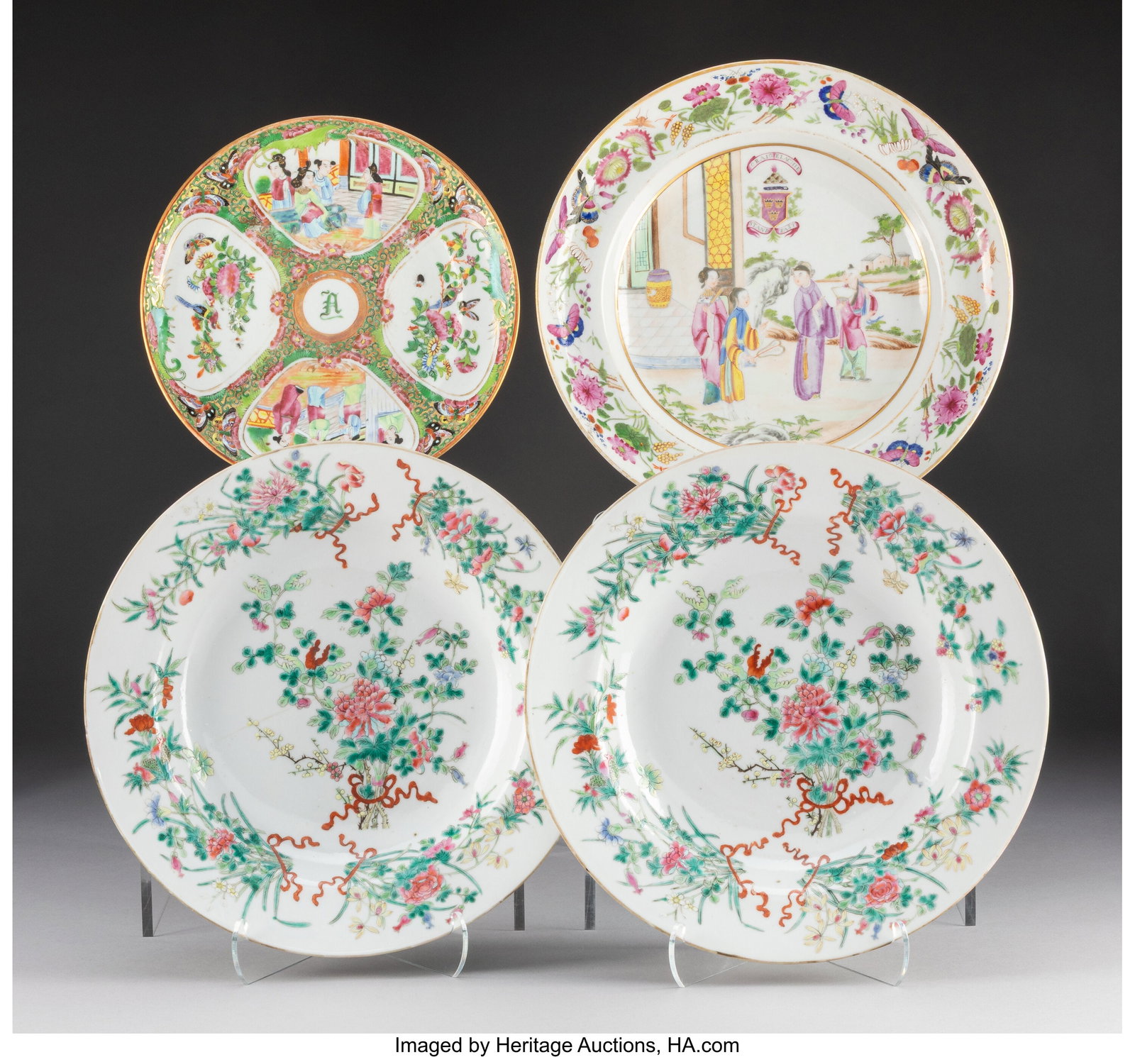 Three Chinese Export Famille Rose Soup Bowls and: Three Chinese Export Famille Rose Soup Bowls and One Plate, 19th century 1-5/8 x 10-3/8 x 10-3/8 inches (4.1 x 26.4 x 26.4 cm) (largest) The 