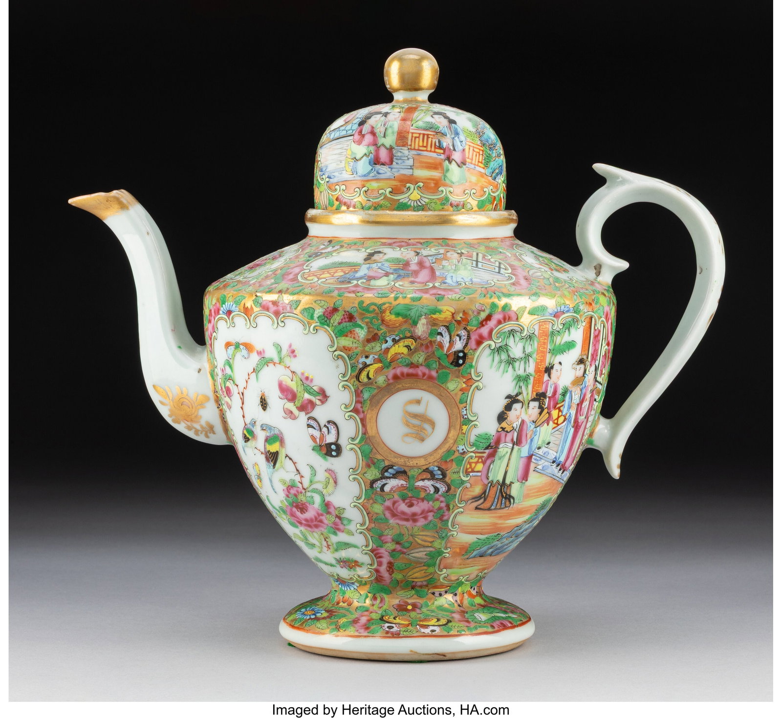 A Chinese Export Rose Medallion Teapot, late 19t (1 of 5)