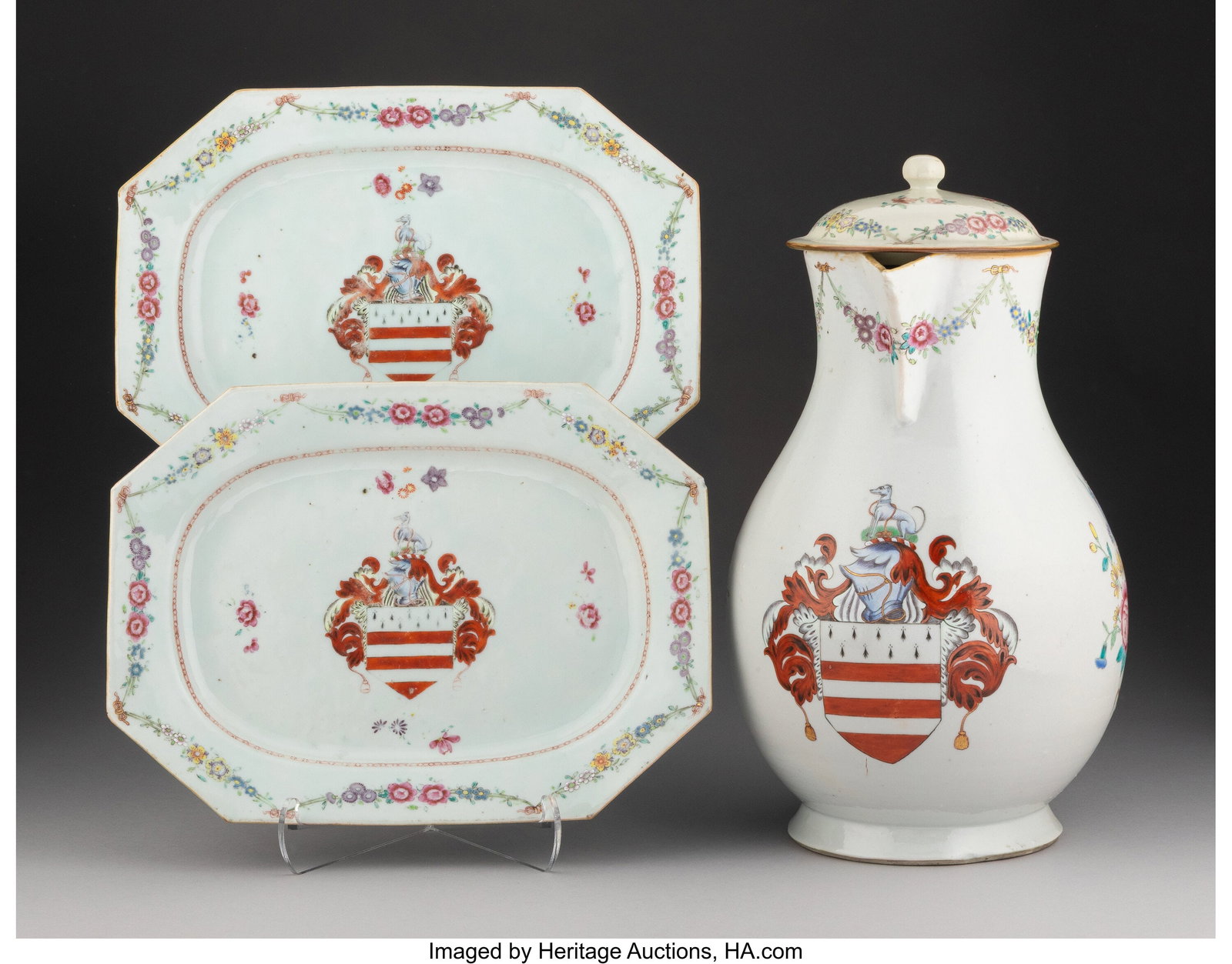A Chinese Export Armorial Covered Ewer and Two S (1 of 2)