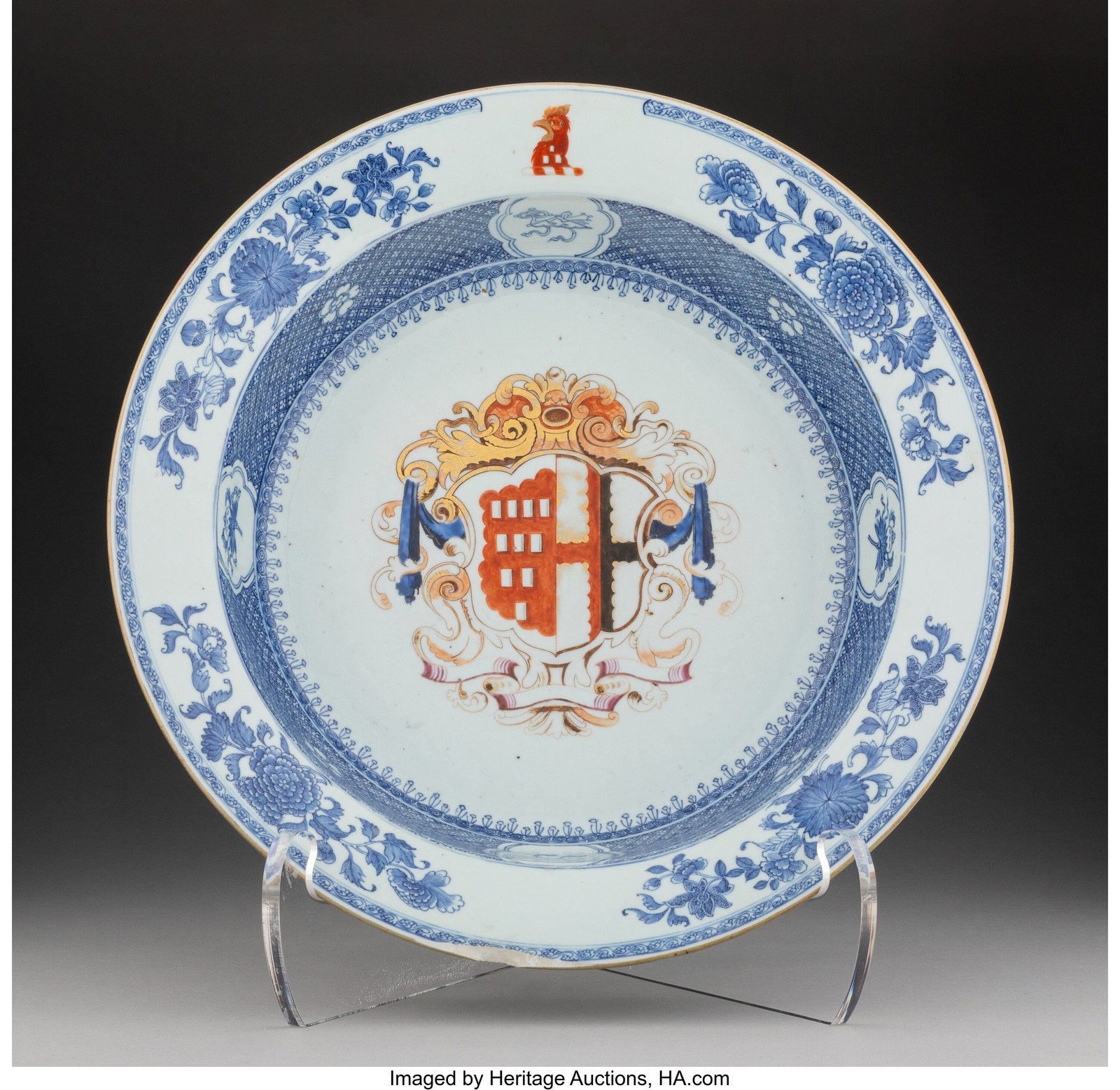 A Chinese Export Blue and White Armorial Bowl fo (1 of 3)