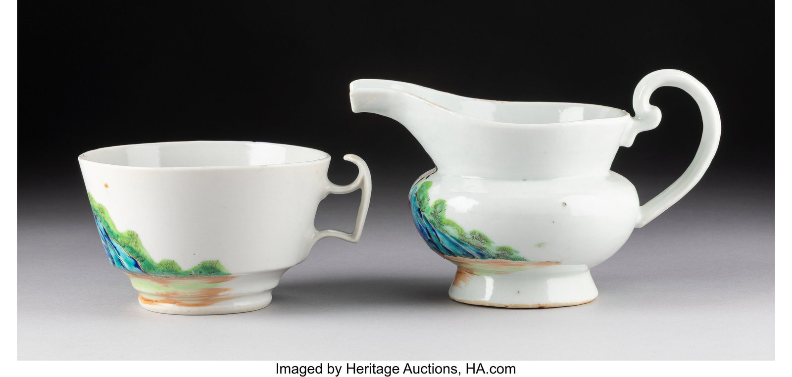 A Chinese Export Enameled Cup and Creamer, 19th  (1 of 4)