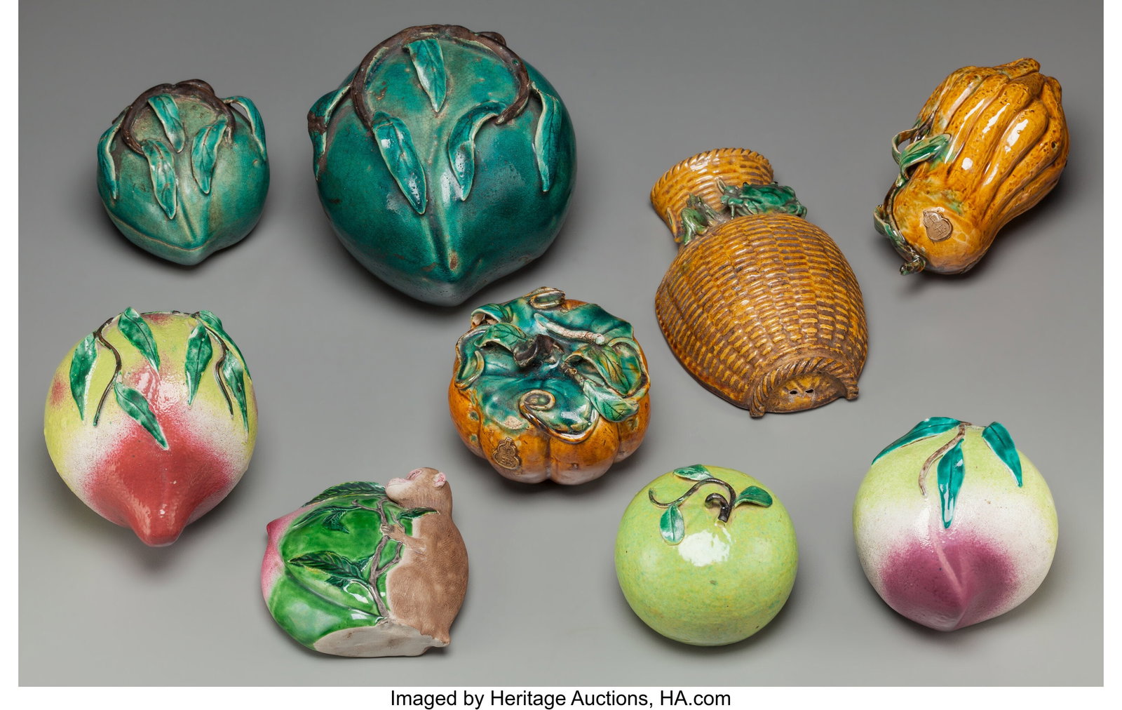 A Group of Nine Chinese Ceramic Altar Fruit with (1 of 2)
