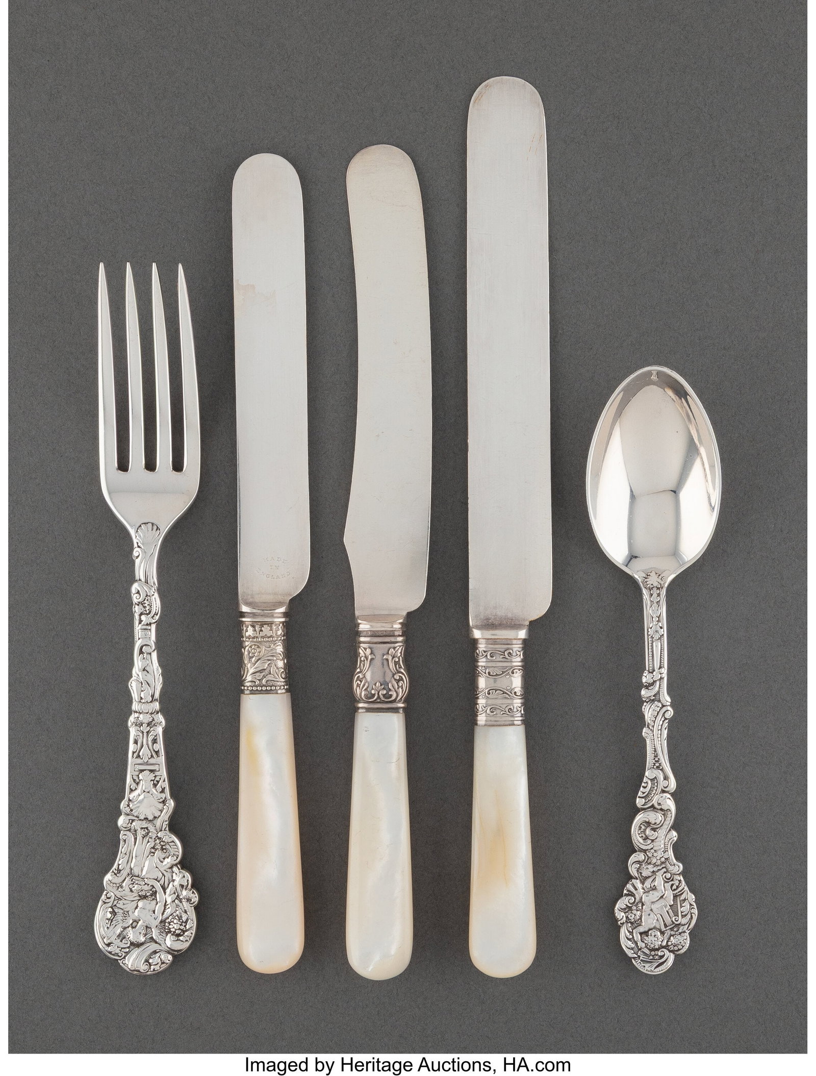 Thirty-Six Mother-of-Pearl and Silver Flatware P (1 of 3)