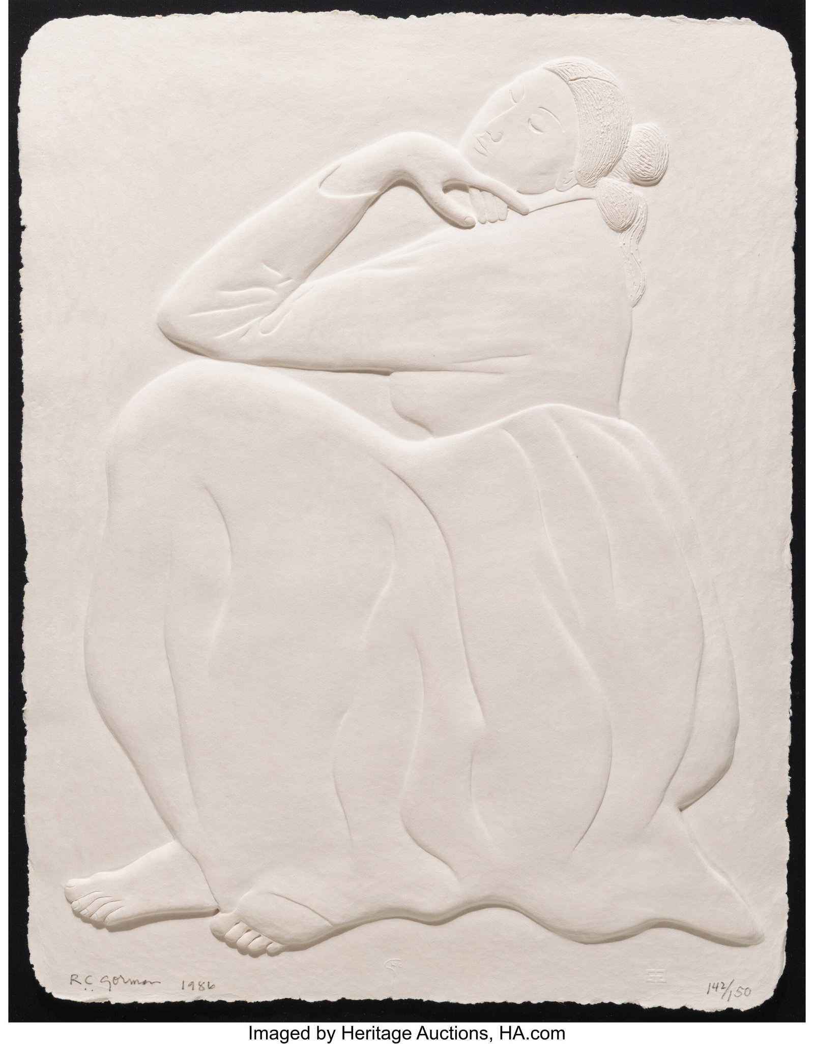 R.C. Gorman (American, 1932-2005) Seated Woman, : R.C. Gorman (American, 1932-2005) Seated Woman, 1986 Papercast 30 x 23.5 inches (76.2 x 61.0 cm) Ed. 142/150 Signed,