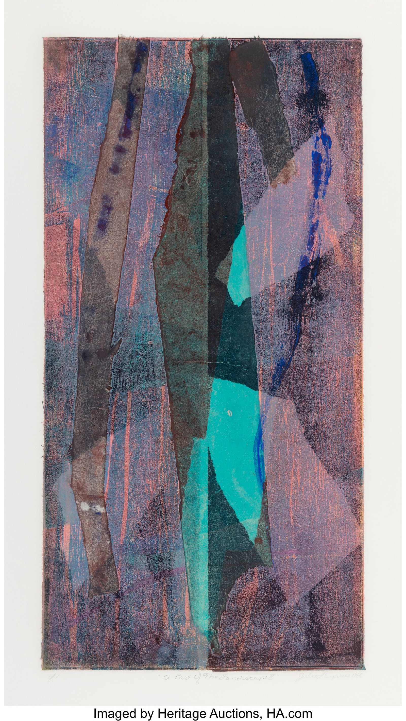 Julie Lazarus (American, 20th Century) A Part of: Julie Lazarus (American, 20th Century) A Part of the Landscape I; A Part of the Landscape II (two works), 1986 Monotype, linocut, woodblock,
