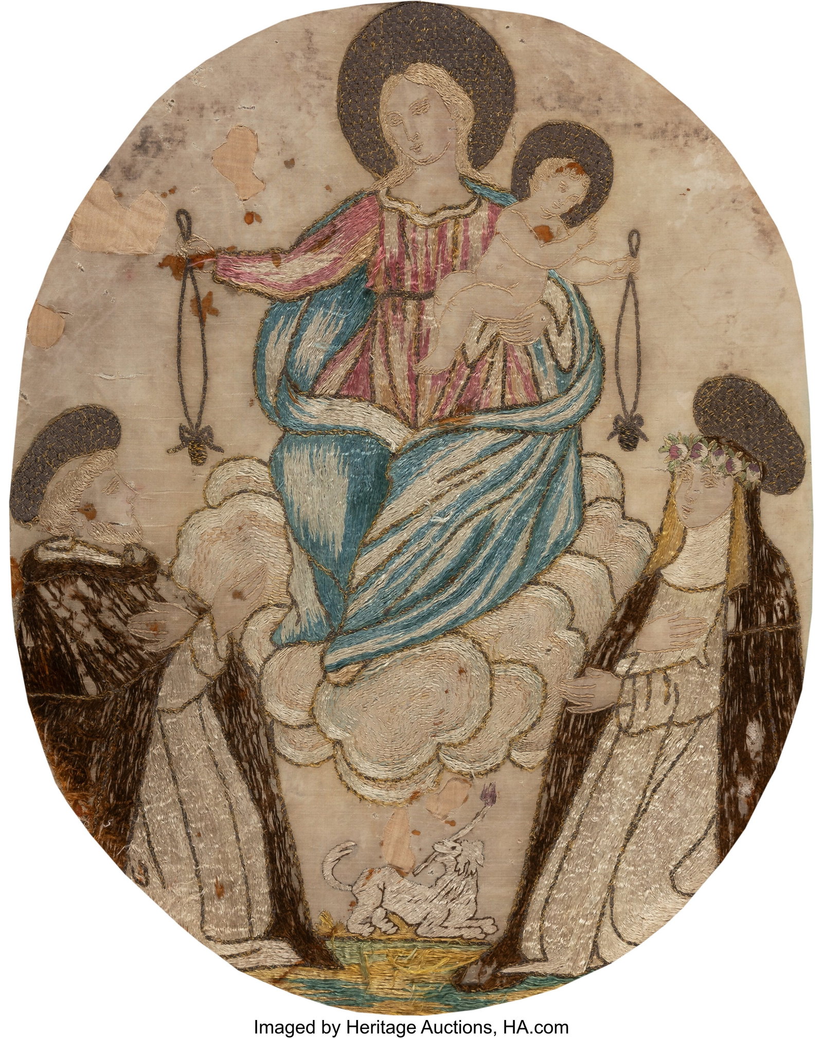 A Framed Silk Embroidered Panel: Madonna and Chi: A Framed Silk Embroidered Panel: Madonna and Child, circa 1800 20 x 16 inches (50.8 x 40.6 cm) (sight) HID03101062020 © 2026 Heritage Auctions