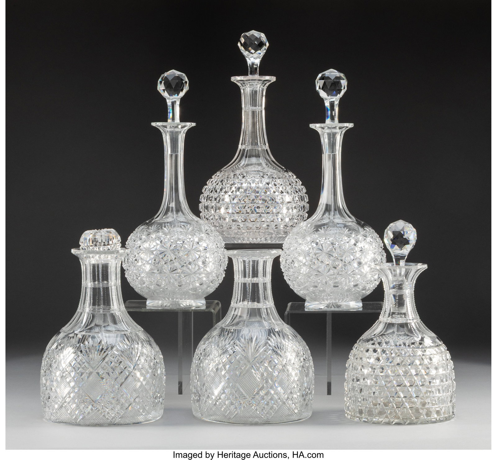 Six Presidential Cut-Glass Decanters, 19th centu: Six Presidential Cut-Glass Decanters, 19th century 9-1/2 x 5 inches (24.1 x 12.7 cm) (tallest) Attributed as White House decanters from the administration