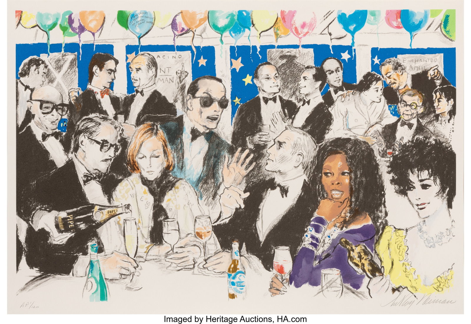 LeRoy Neiman (1921-2012) Celebrity Night at Spag: LeRoy Neiman (1921-2012) Celebrity Night at Spago, 1993 Screenprint in colors on wove paper 26-1/2 x 38 inches (67.3 x 96.5 cm) (sight) A.P