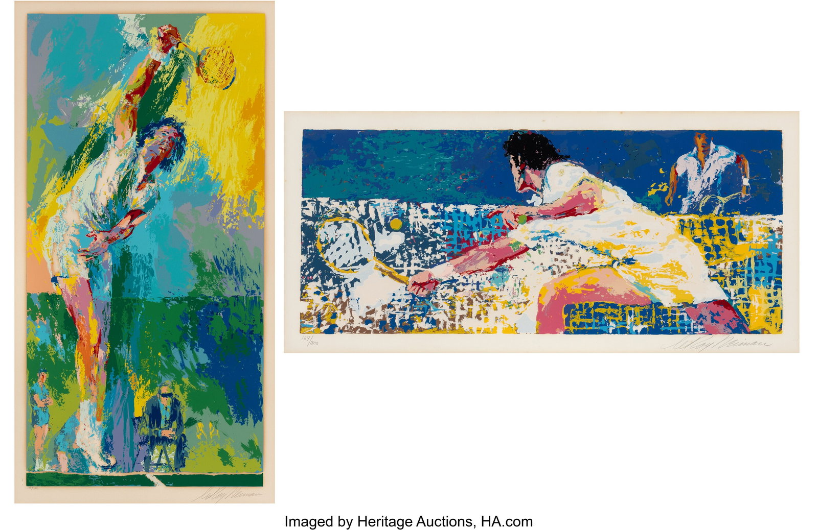 LeRoy Neiman (1921-2012) Sun Serve; The Net Shot: LeRoy Neiman (1921-2012) Sun Serve; The Net Shot (two works), 1976; 1973 Screenprints in colors on wove paper 39 x 20 inches (99.1 x 50.8 cm&rpar