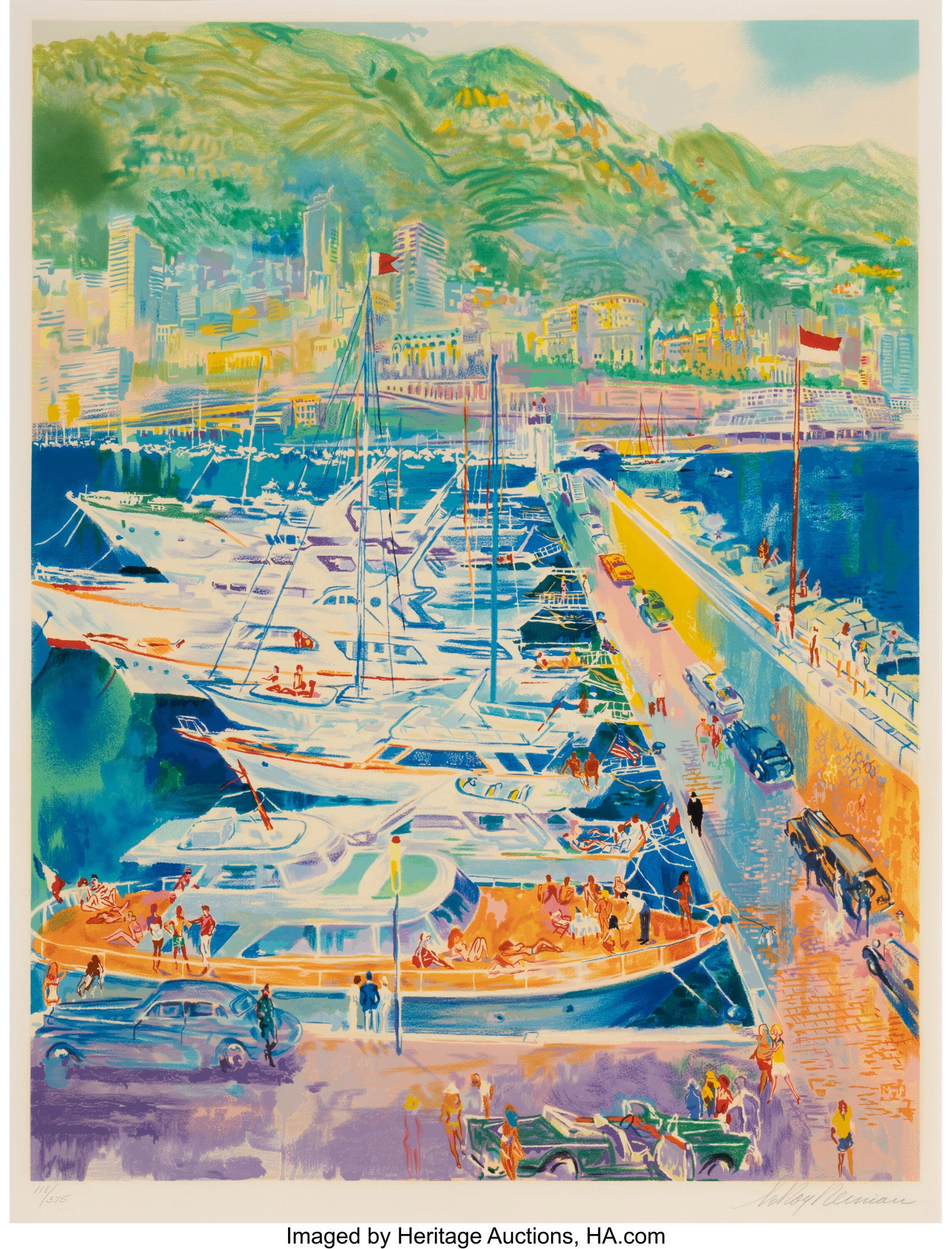 LeRoy Neiman (1921-2012) Harbor at Monaco, 1988 : LeRoy Neiman (1921-2012) Harbor at Monaco, 1988 Screenprint in colors on wove paper 40 x 30-1/2 inches (101.6 x 77.5 cm) (sight) Ed. 118&so