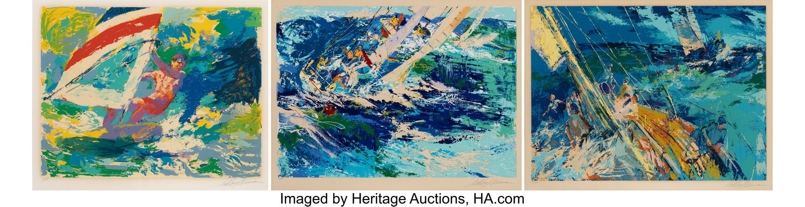LeRoy Neiman (1921-2012) High Sea Sailing; Ocean: LeRoy Neiman (1921-2012) High Sea Sailing; Ocean Sailing; Windsurfer (three works), 1976; 1977; 1984 Screenprints in colors on wove paper 25 x 30-1/2 