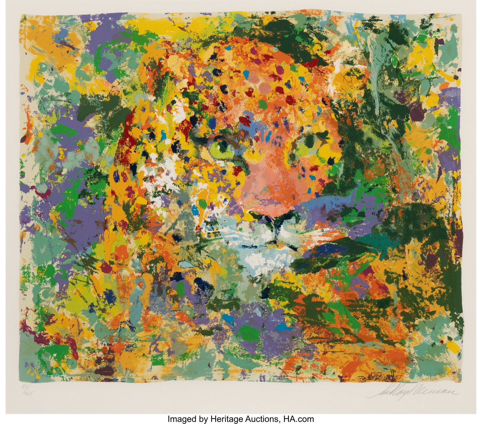 LeRoy Neiman (1921-2012) Portrait of the Leopard: LeRoy Neiman (1921-2012) Portrait of the Leopard, 1997 Screenprint in colors on wove paper 27-1/2 x 31-1/2 inches (69.8 x 80.0 cm) (sight) Ed&