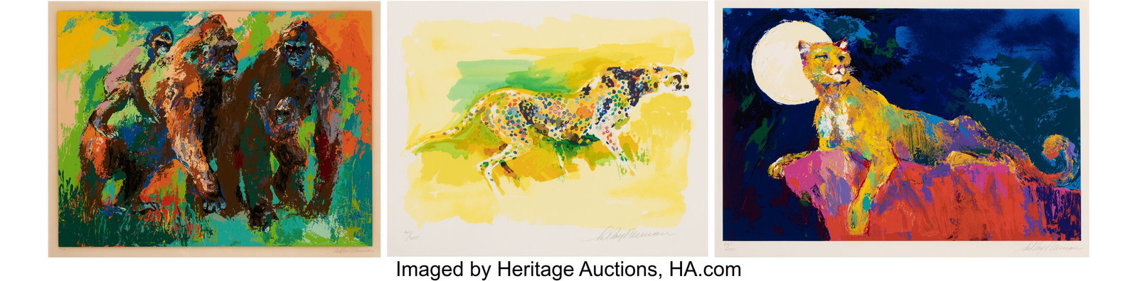 LeRoy Neiman (1921-2012) Gorilla Family; Cougar;: LeRoy Neiman (1921-2012) Gorilla Family; Cougar; Cheetah (three works), 1980; 1991; 1997 Screenprints in colors on wove paper 31-1/2 x 40-1/2 inch