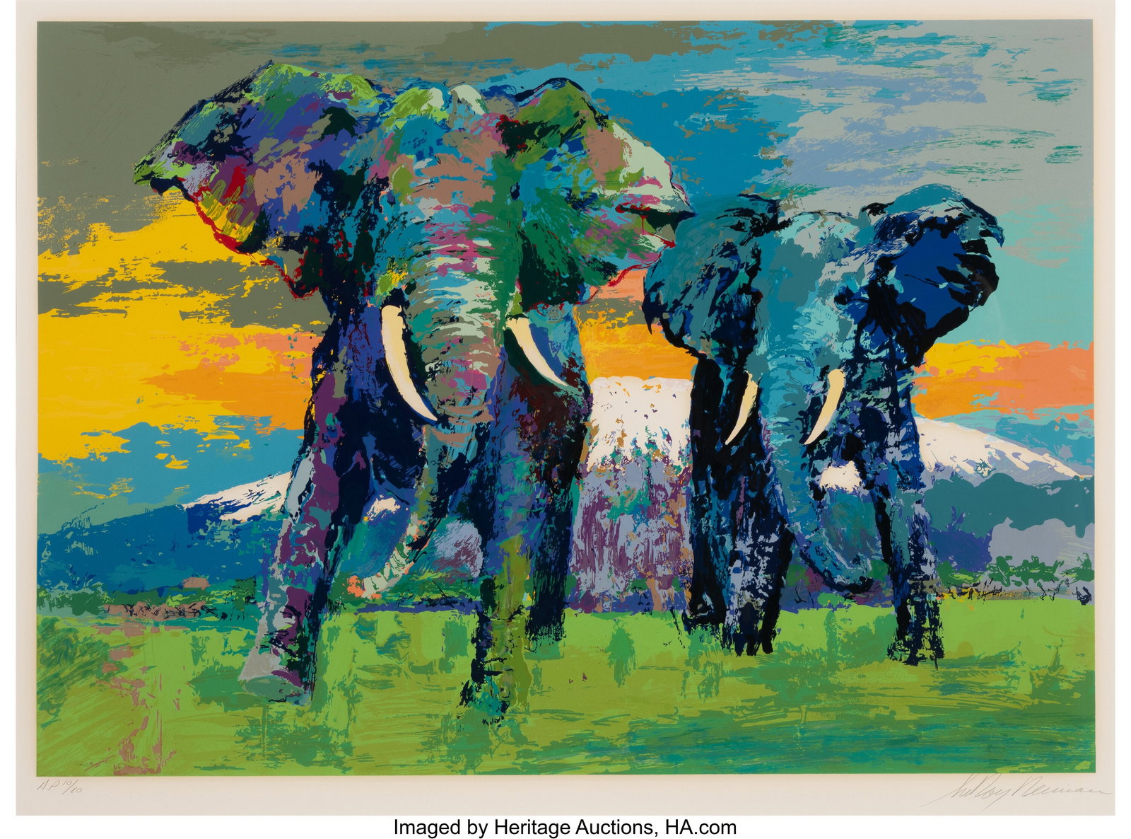 LeRoy Neiman (1921-2012) Kilimanjaro Bulls, 1992: LeRoy Neiman (1921-2012) Kilimanjaro Bulls, 1992 Screenprint in colors on wove paper 29-1/4 x 39-1/2 inches (74.3 x 100.3 cm) (sight) A&period