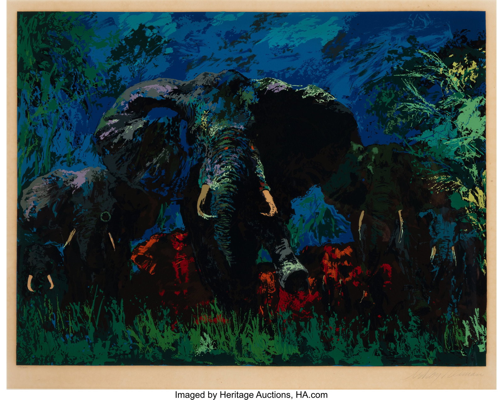 LeRoy Neiman (1921-2012) Elephant Stampede, 1976: LeRoy Neiman (1921-2012) Elephant Stampede, 1976 Screenprint in colors on wove paper 33-1/2 x 42 inches (85.1 x 106.7 cm) (sight) Ed. 164&s