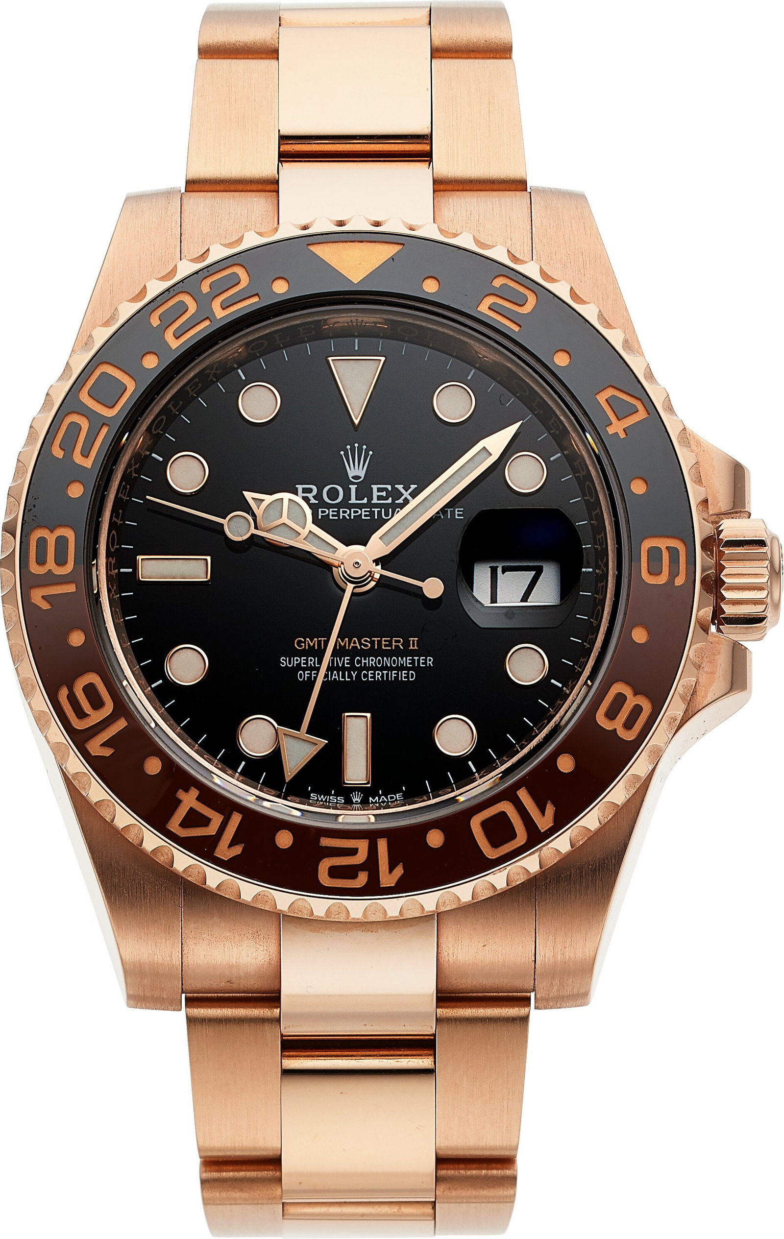 Rolex GMT-Master II, Two Tone 18k Everose Gold, : Rolex GMT-Master II, Two Tone 18k Everose Gold, Full Set, Ref. 126715CHNR Case: 40 mm, 18k Everose gold, three body, screw-down case back and crown&com