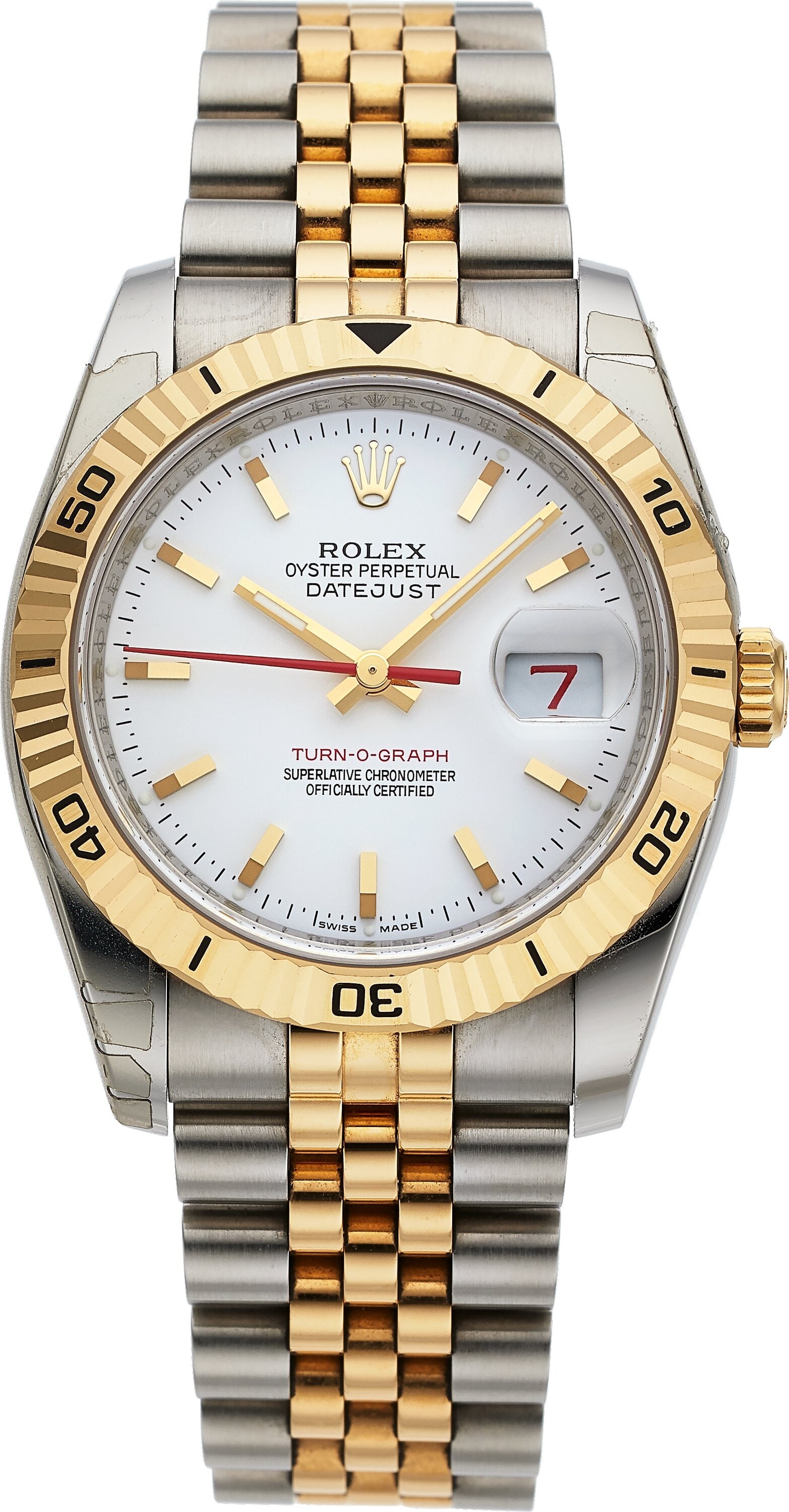 Rolex Datejust Turn-O-Graph, Two Tone Stainless : Rolex Datejust Turn-O-Graph, Two Tone Stainless Steel and 18k Yellow Gold, Ref. 116263 Case: 36 mm, stainless steel and 18k yellow gold, three body, screw-do