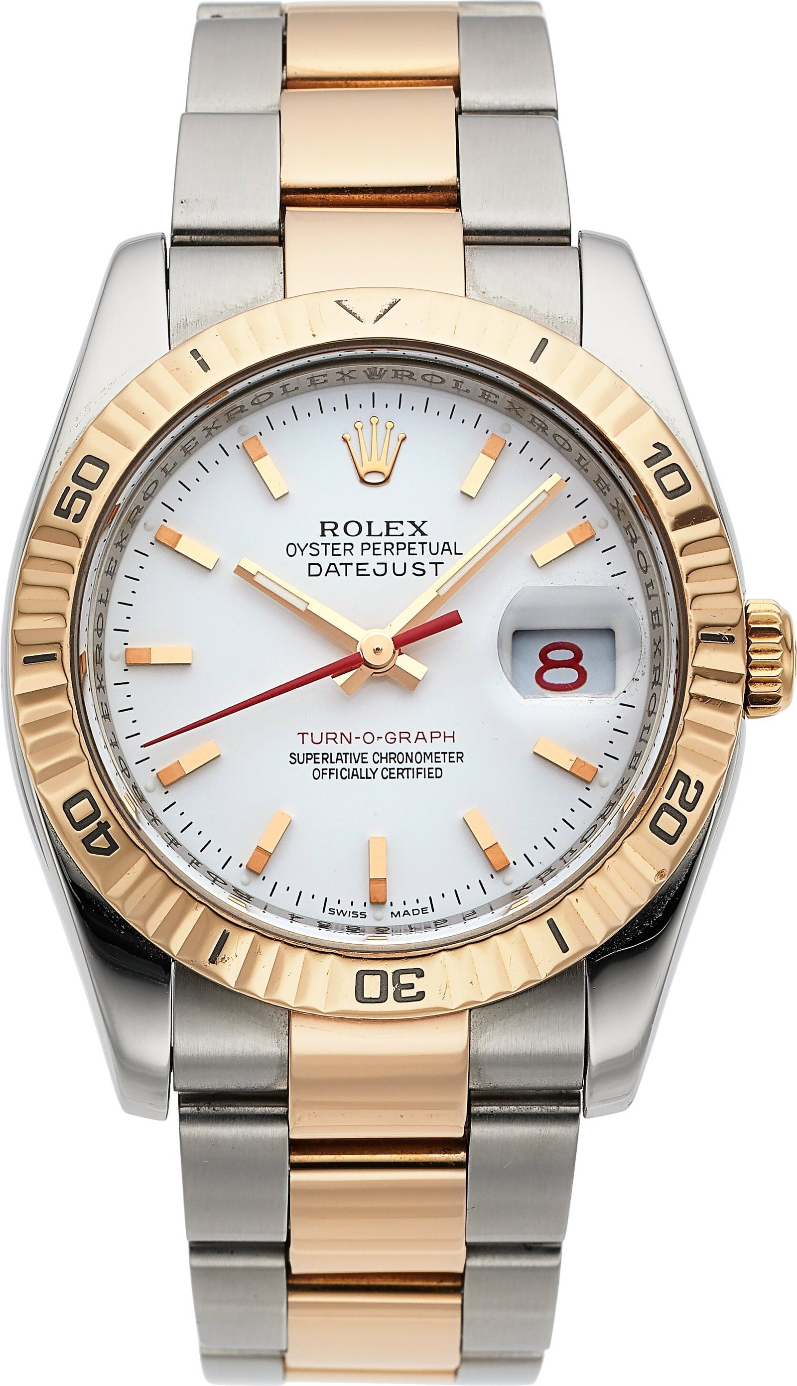 Rolex Datejust Turn-O-Graph, Two Tone Steel and : Rolex Datejust Turn-O-Graph, Two Tone Steel and 18k Everose Gold, Ref. 116261 Case: 36 mm, stainless steel and 18k Everose gold, three body, screw-down case 