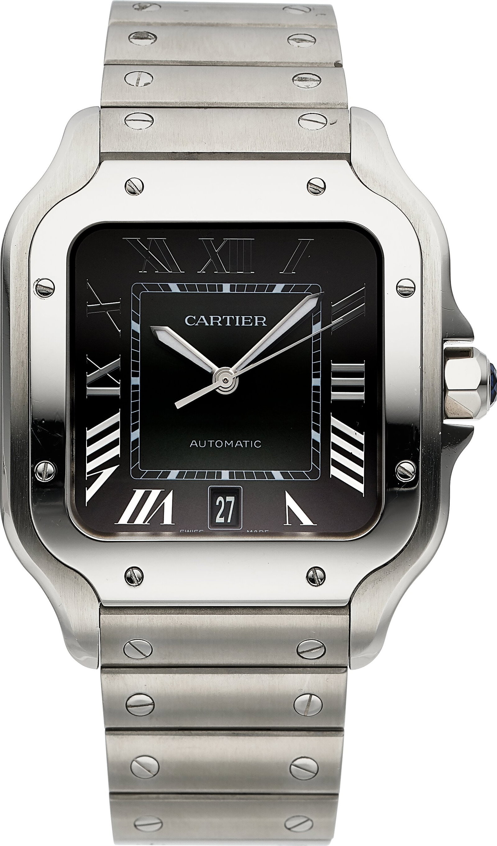 Cartier Santos, Stainless Steel, Green Dial, Ref: Cartier Santos, Stainless Steel, Green Dial, Ref. 4072 Case: 37 mm, stainless steel, three body, eight screw case back, No. 371296DY Dial&