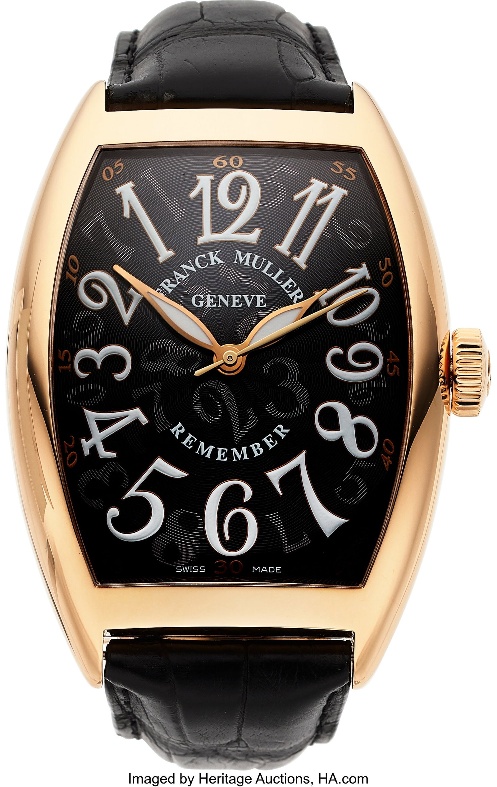 Frank Muller Remember, 18k Rose Gold, Ref. 8880 : Frank Muller Remember, 18k Rose Gold, Ref. 8880 Case: 39 mm x 46 mm, 18k rose gold, two body, four screw case back, No. 32 Dial: black dia