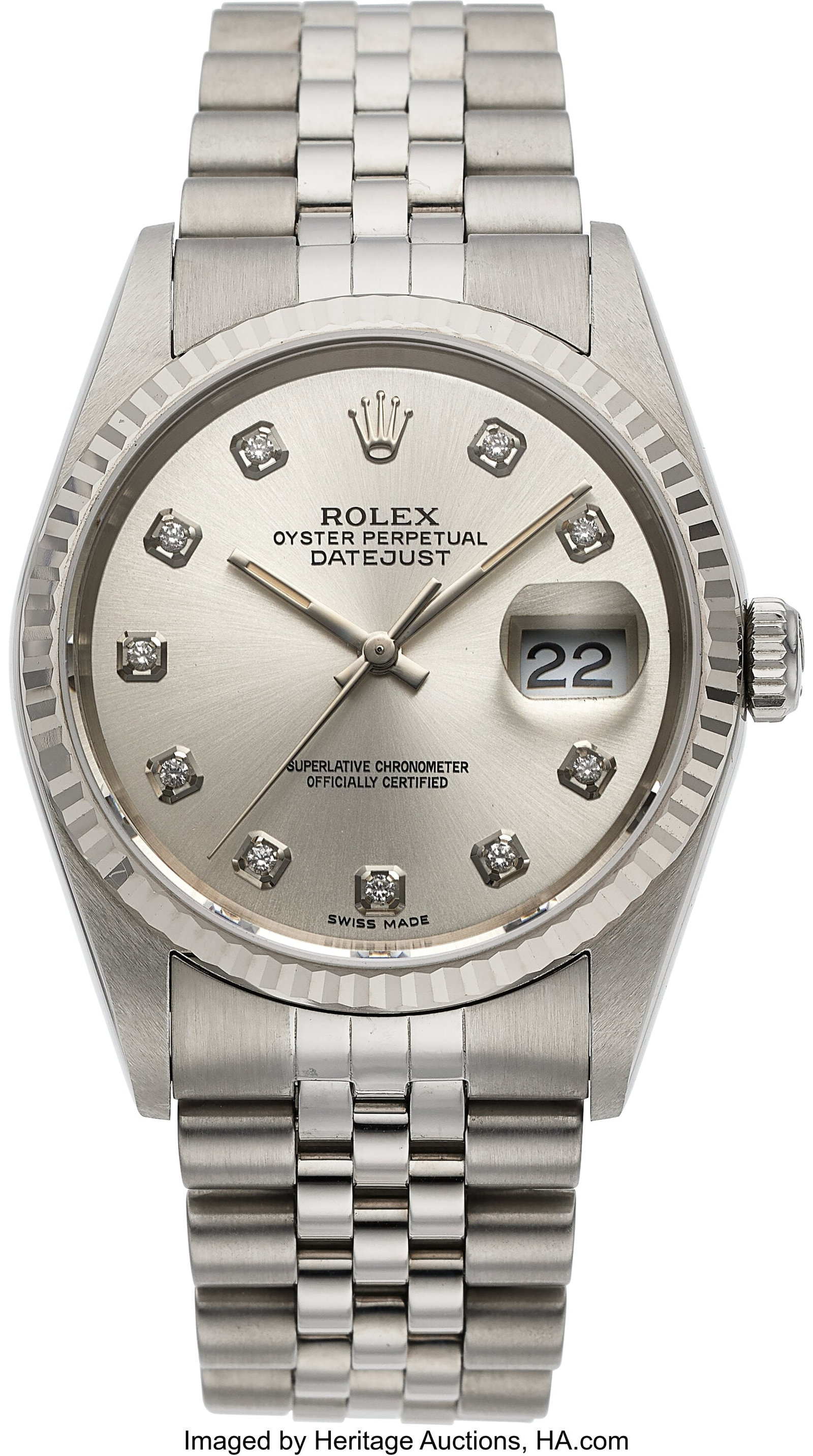 Rolex Oyster Perpetual Datejust, Diamond Set Dia: Rolex Oyster Perpetual Datejust, Diamond Set Dial, Ref. 16234 Case: 36 mm, stainless steel and 18k white gold, three body, screw-down case back and crown&com