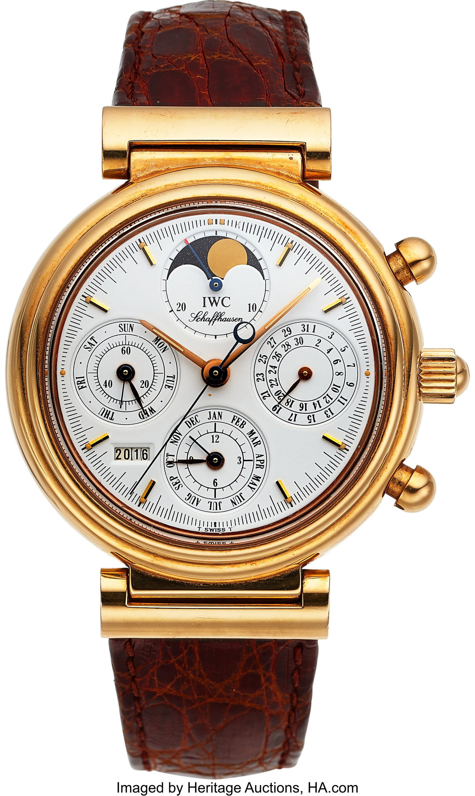 IWC Da Vinci Perpetual Calendar, 18k Yellow Gold: IWC Da Vinci Perpetual Calendar, 18k Yellow Gold, Ref. IW3750 Case: 39 mm, 18k yellow gold, three body, stepped bezel, No. 2557003 Dial: w