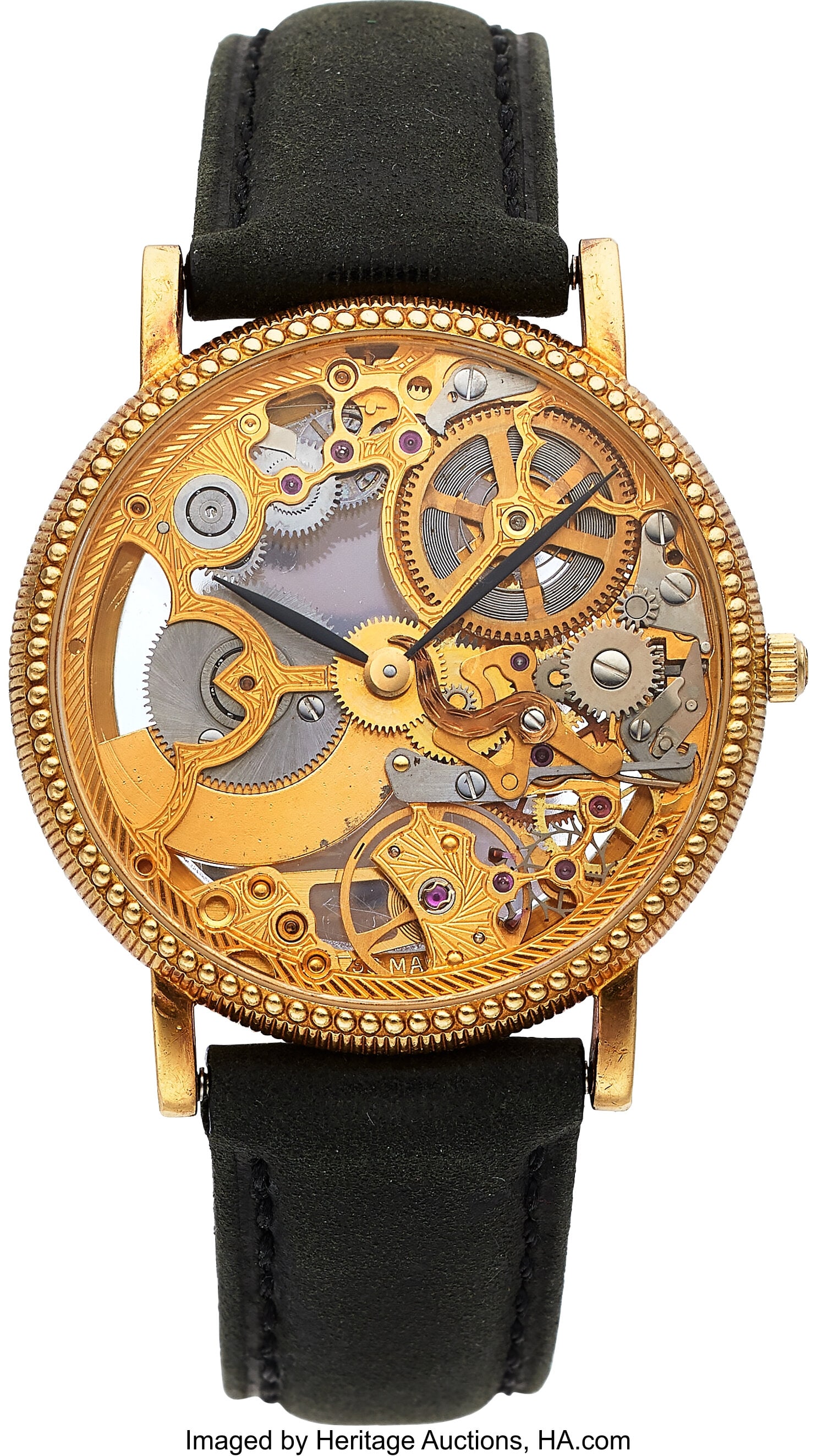 Universal Geneve, 18k Yellow Gold Skeleton Wrist: Universal Geneve, 18k Yellow Gold Skeleton Wristwatch, Ref. 151.11.662 Case: 32 mm, 18k yellow gold, two body, exhibition case back, flut