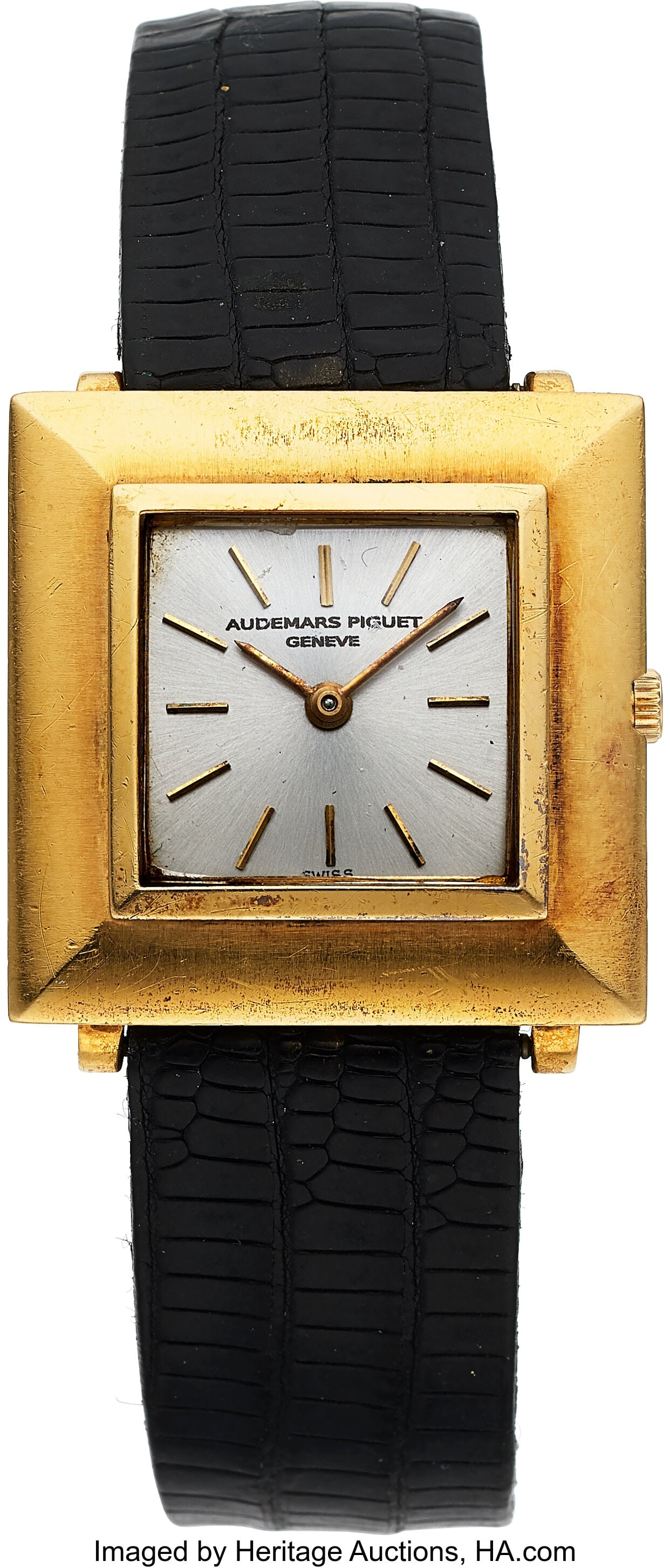 Audemars Piguet 18k Yellow Gold Square Dress Wri: Audemars Piguet 18k Yellow Gold Square Dress Wrist Watch Case: 28 mm, 18k yellow gold, three body, snap-on case back, No. 20549 Dial: silvered dial, go