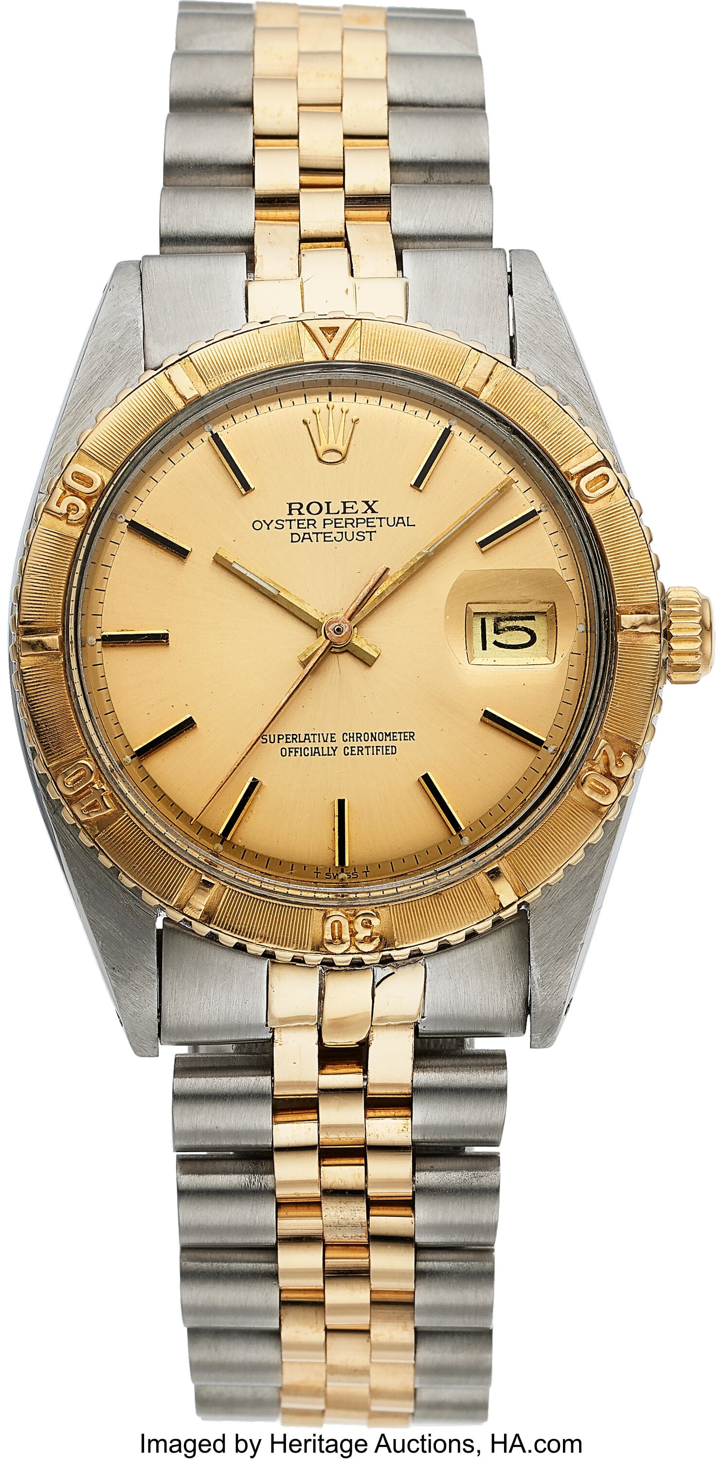 Rolex Datejust Turn-O-Graph, Two Tone Steel and : Rolex Datejust Turn-O-Graph, Two Tone Steel and 18k Yellow Gold, Ref. 1625 Case: 36 mm, steel and 18k yellow gold, three body, screw-down case back and crown