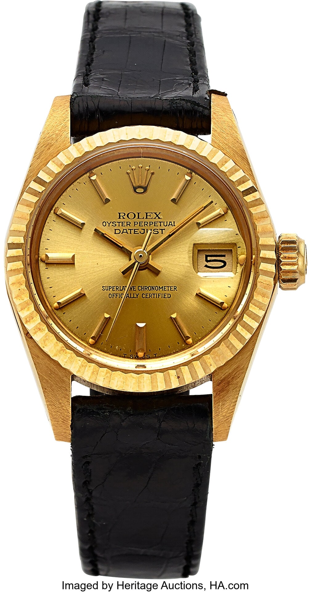 Rolex Oyster Perpetual Datejust, 18k Yellow Gold: Rolex Oyster Perpetual Datejust, 18k Yellow Gold, Full Set, Ref. 6917 Case: 26 mm, 18k yellow gold, three body, screw-down case back, fixed flute