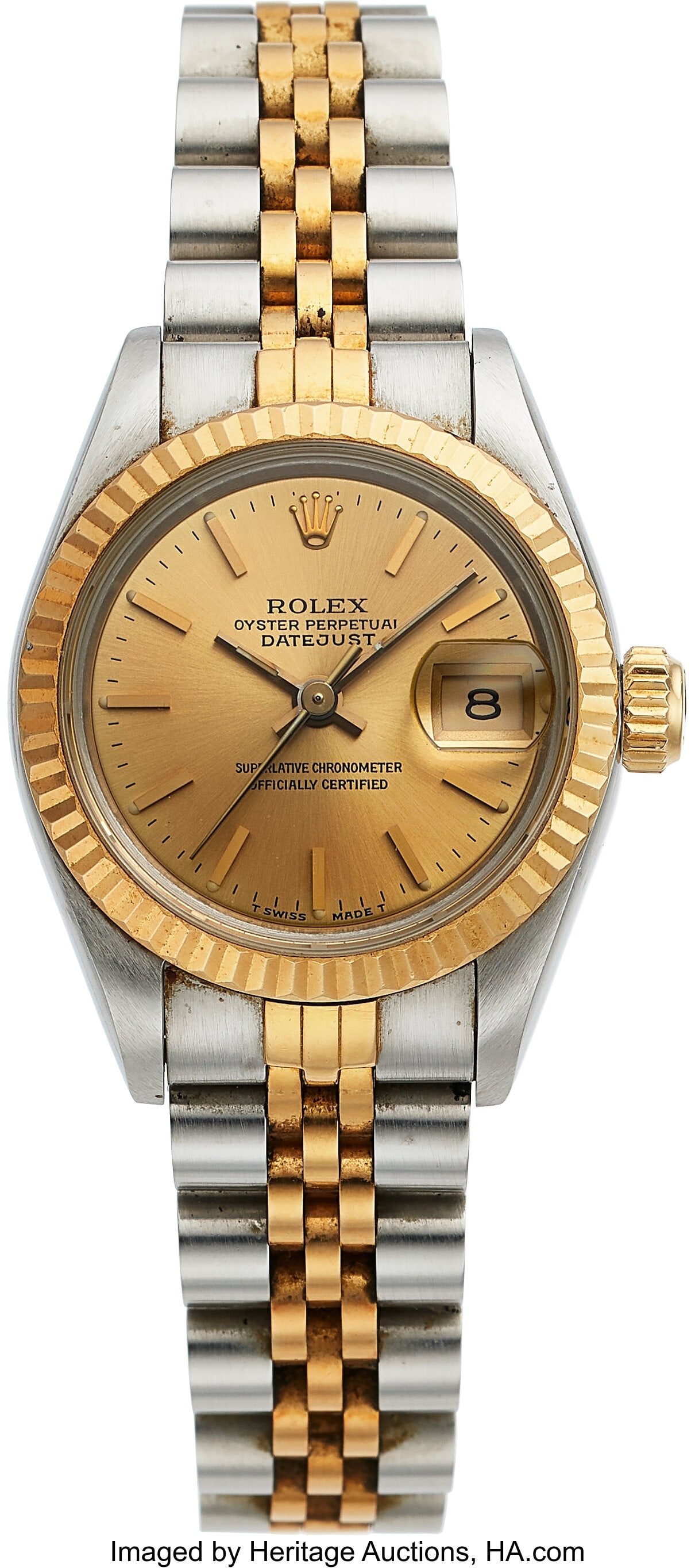 Rolex Oyster Perpetual Datejust, Steel and 18k Y: Rolex Oyster Perpetual Datejust, Steel and 18k Yellow Gold, Full Set, Ref. 69173 Case: 26 mm, stainless steel and 18k yellow gold, three body, screw-do