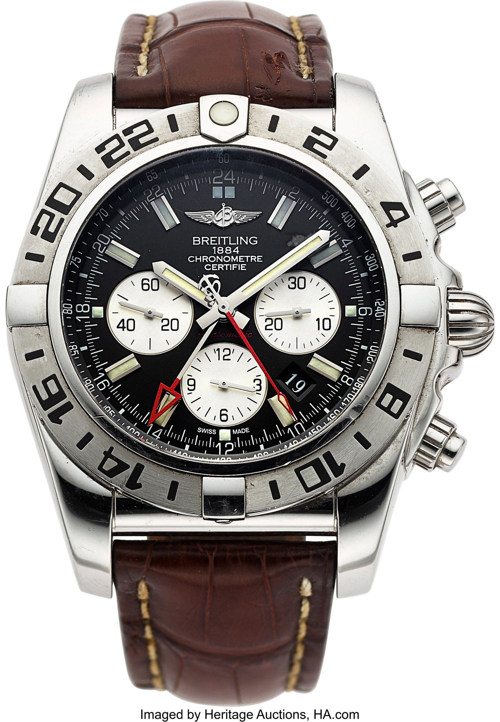 Breitling Chronomat GMT, Ref. AB0413 Case: 47 m: Breitling Chronomat GMT, Ref. AB0413 Case: 47 mm, stainless steel, three body, screw-down case back, bidirectional rotating bezel, No. 4015986