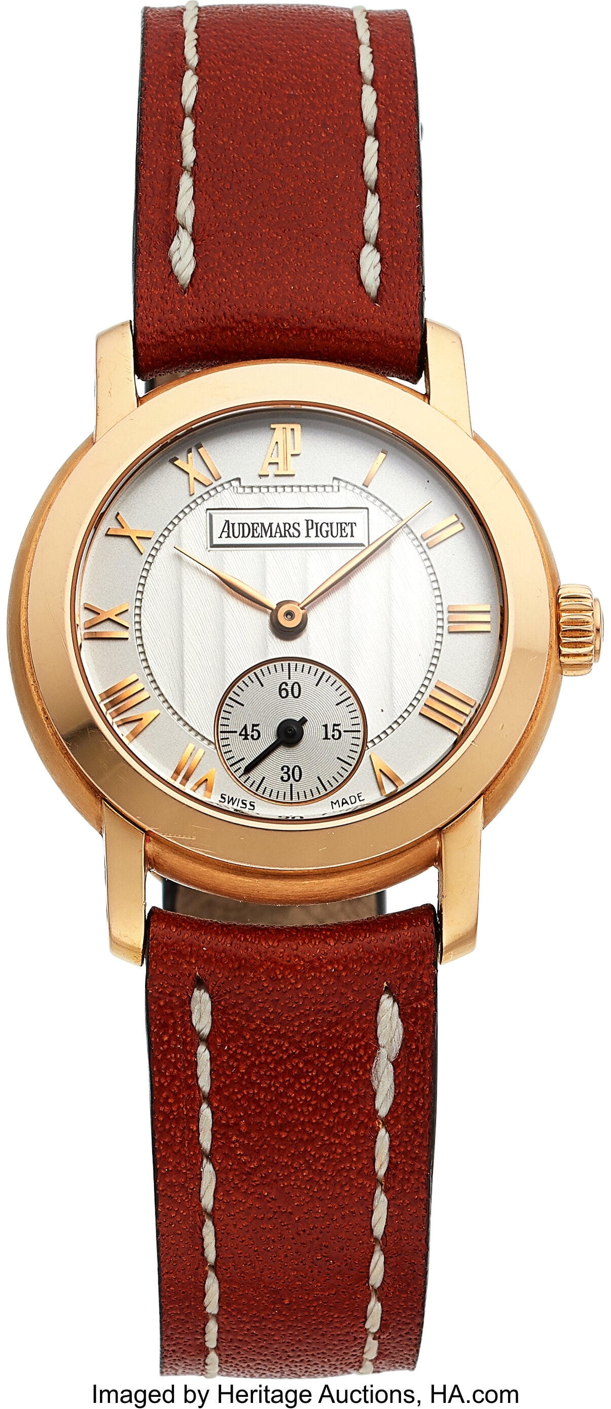 Audemars Piguet Ladies Calatrava, 18k Rose Gold : Audemars Piguet Ladies Calatrava, 18k Rose Gold Case: 27 mm, 18k rose gold, two body, exhibition case back, no. F-40288 Dial: silvered dial,