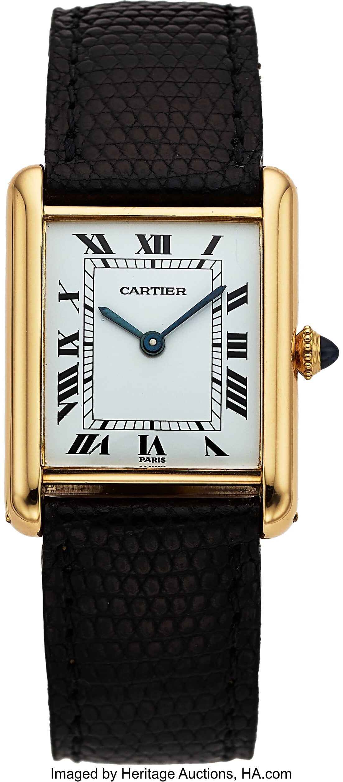 Cartier Tank Louis, Paris Dial, 18k Yellow Gold : Cartier Tank Louis, Paris Dial, 18k Yellow Gold Case: 23 mm x 30 mm, 18k yellow gold, two body, gem set crown Dial: white dial, black Roman numerals&com