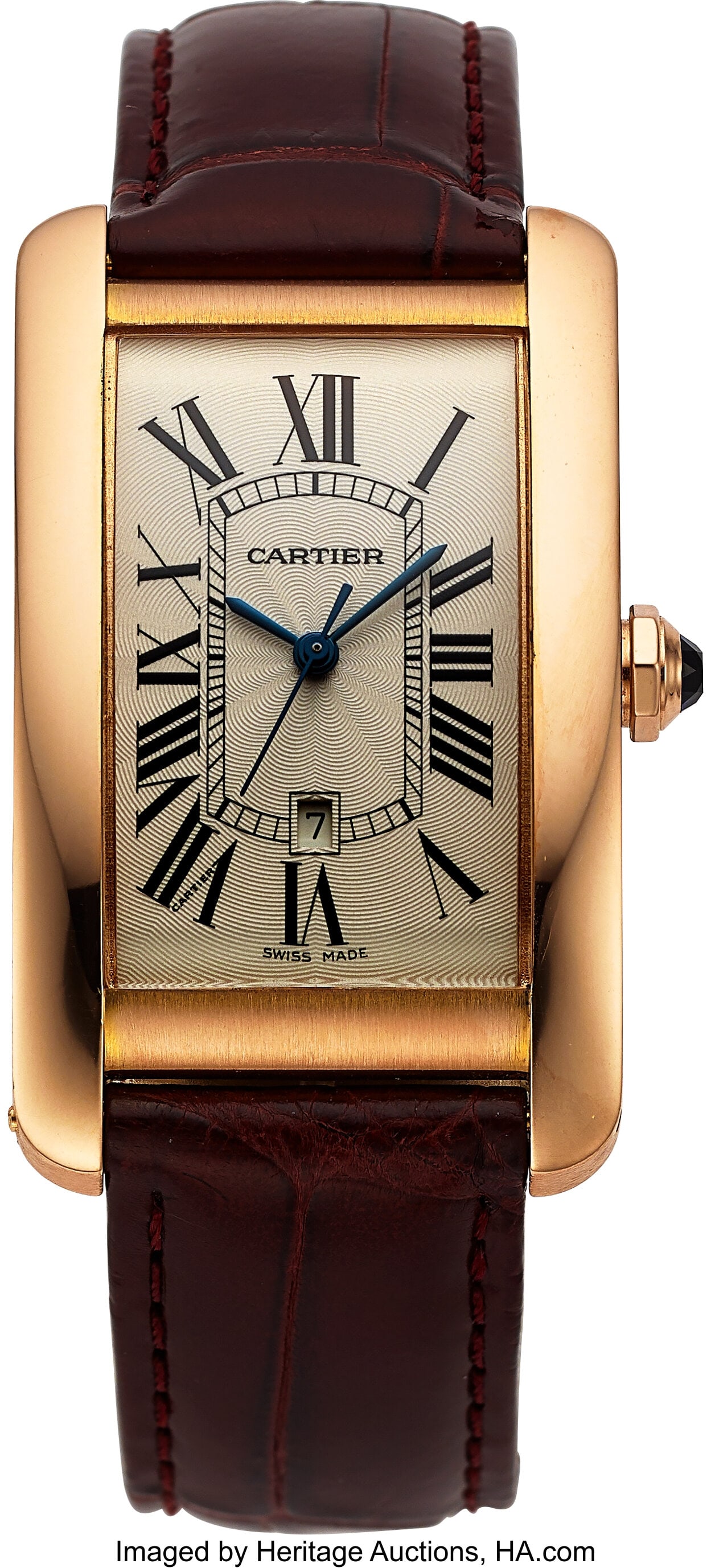 Cartier Tank Americaine, 18k Rose Gold, Ref. 250: Cartier Tank Americaine, 18k Rose Gold, Ref. 2505 Case: 26 mm x 36 mm, 18k rose gold, two body, eight screw case back, No. 680140MX Dial: 